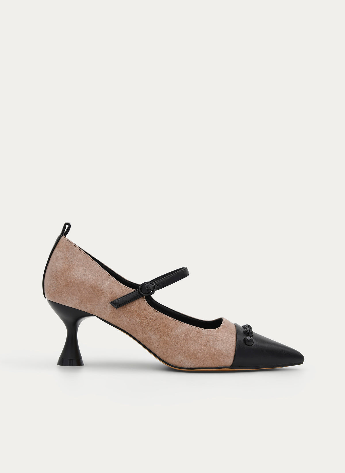 BEIGE AND BLACK SALON MID-HEEL SHOE