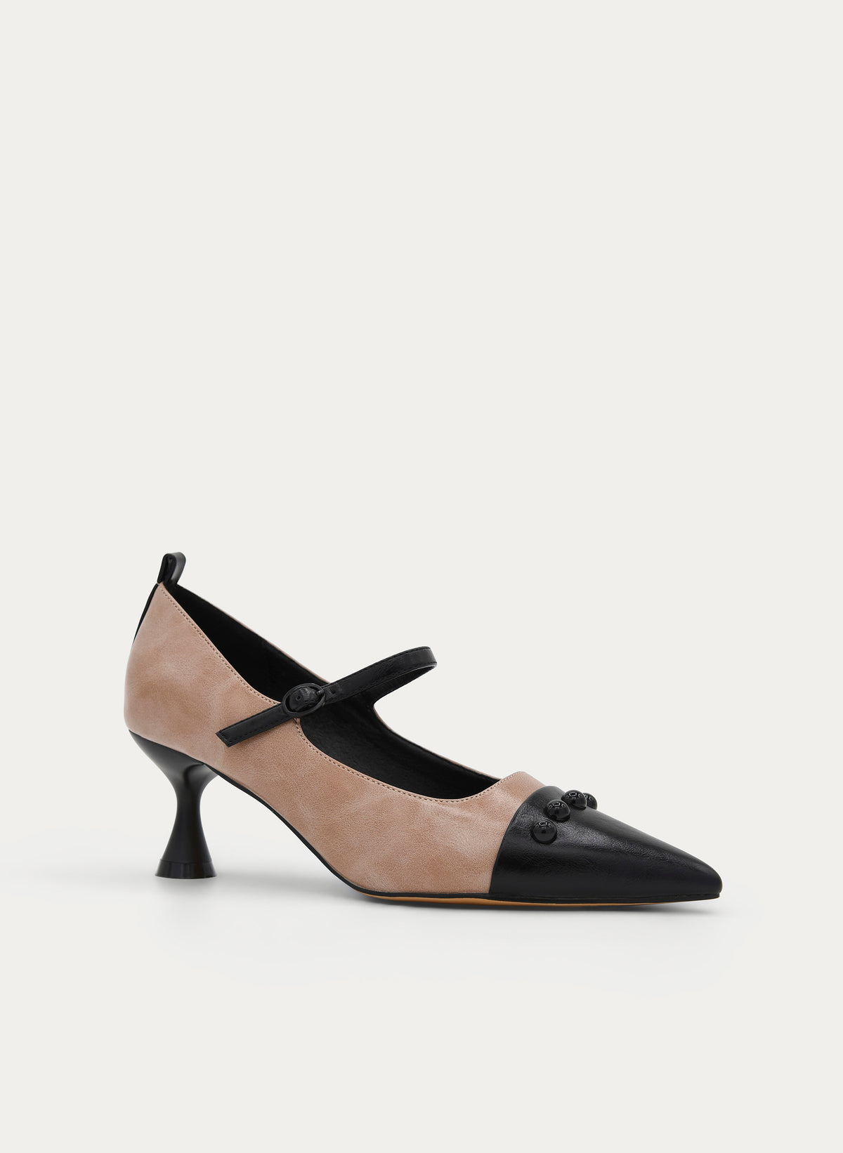 BEIGE AND BLACK SALON MID-HEEL SHOE