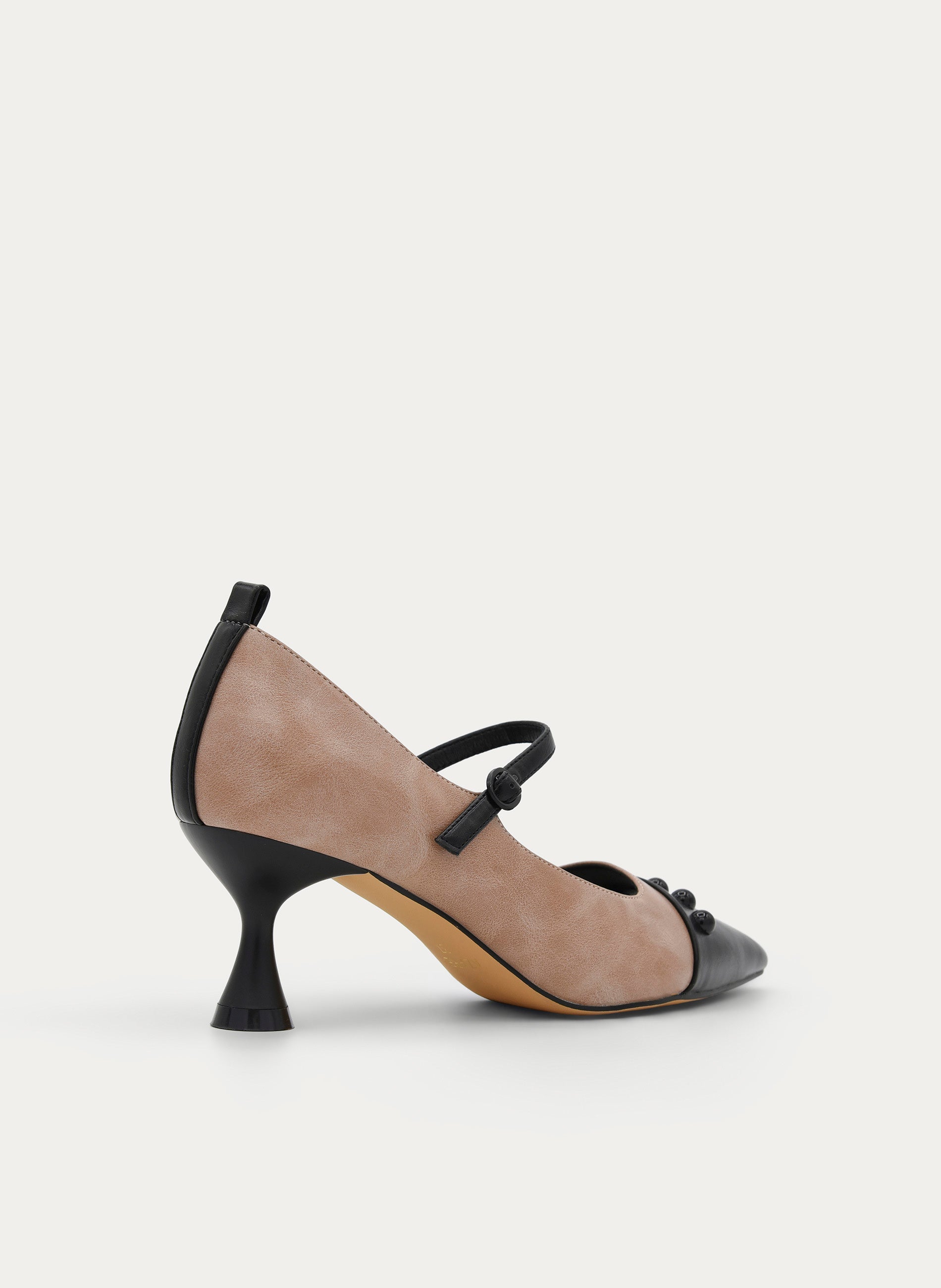 BEIGE AND BLACK SALON MID-HEEL SHOE