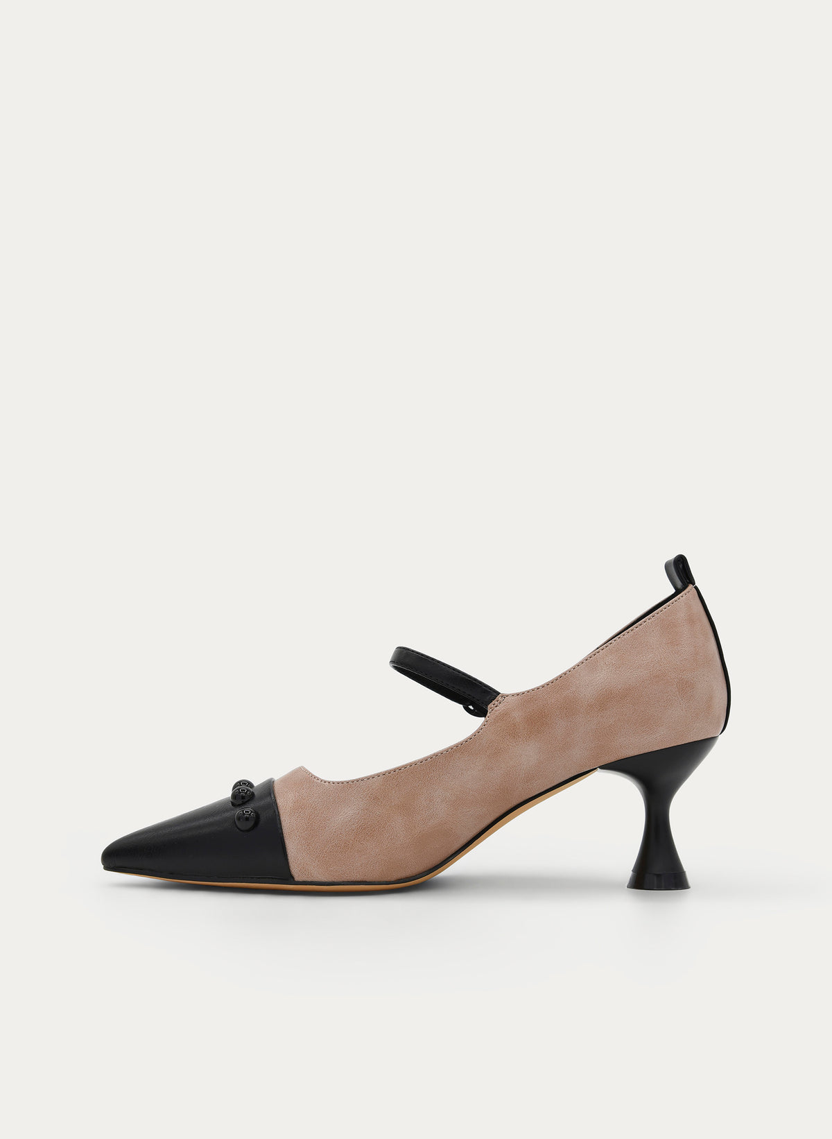 BEIGE AND BLACK SALON MID-HEEL SHOE