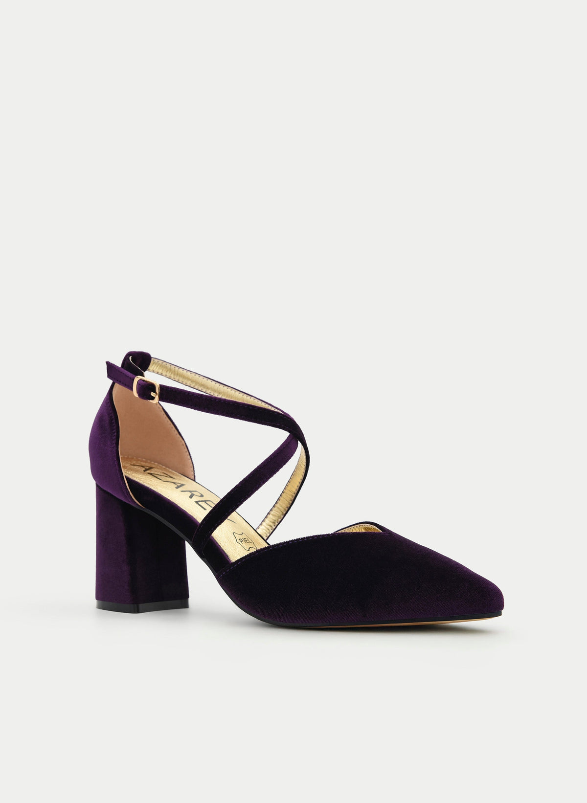 SALÓN MORADO DE TERCIOPELO TACÓN ANCHO Y TIRAS