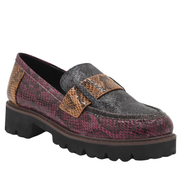 BLACK LOAFERS BURGUNDY ANIMAL PRINT TRACK SOLE
