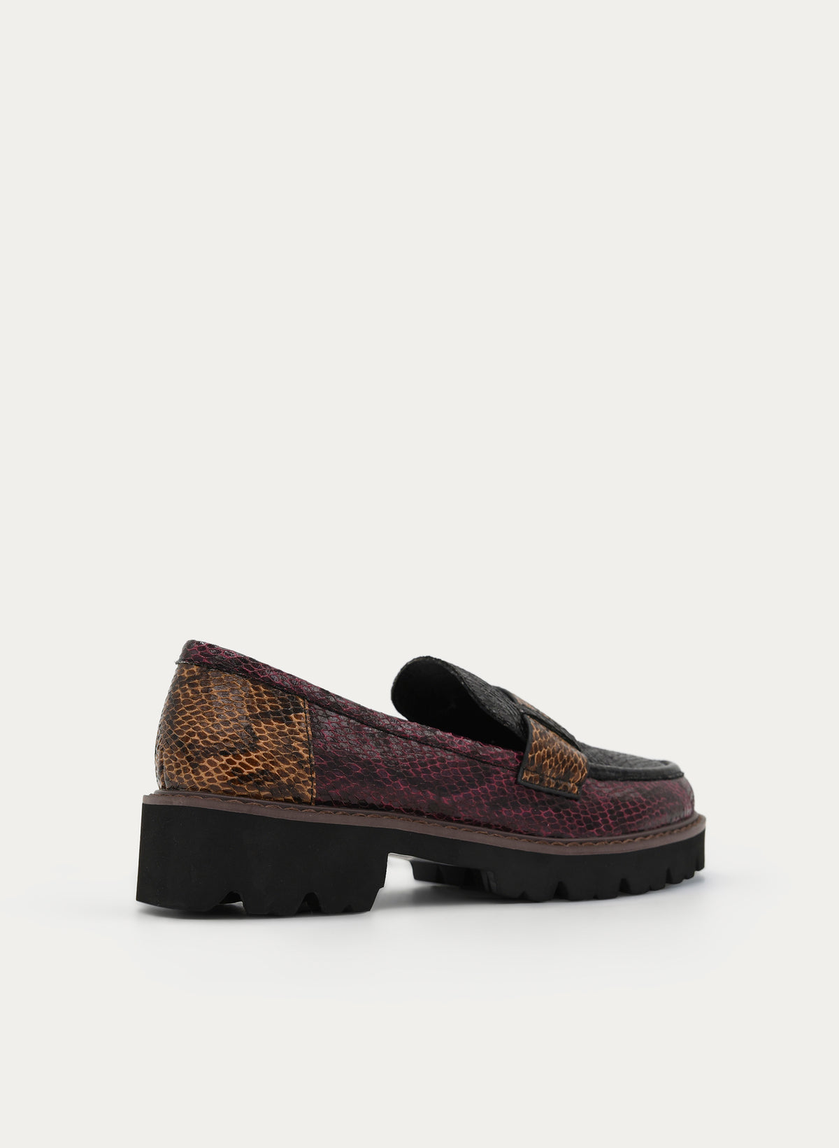 BLACK LOAFERS BURGUNDY ANIMAL PRINT TRACK SOLE