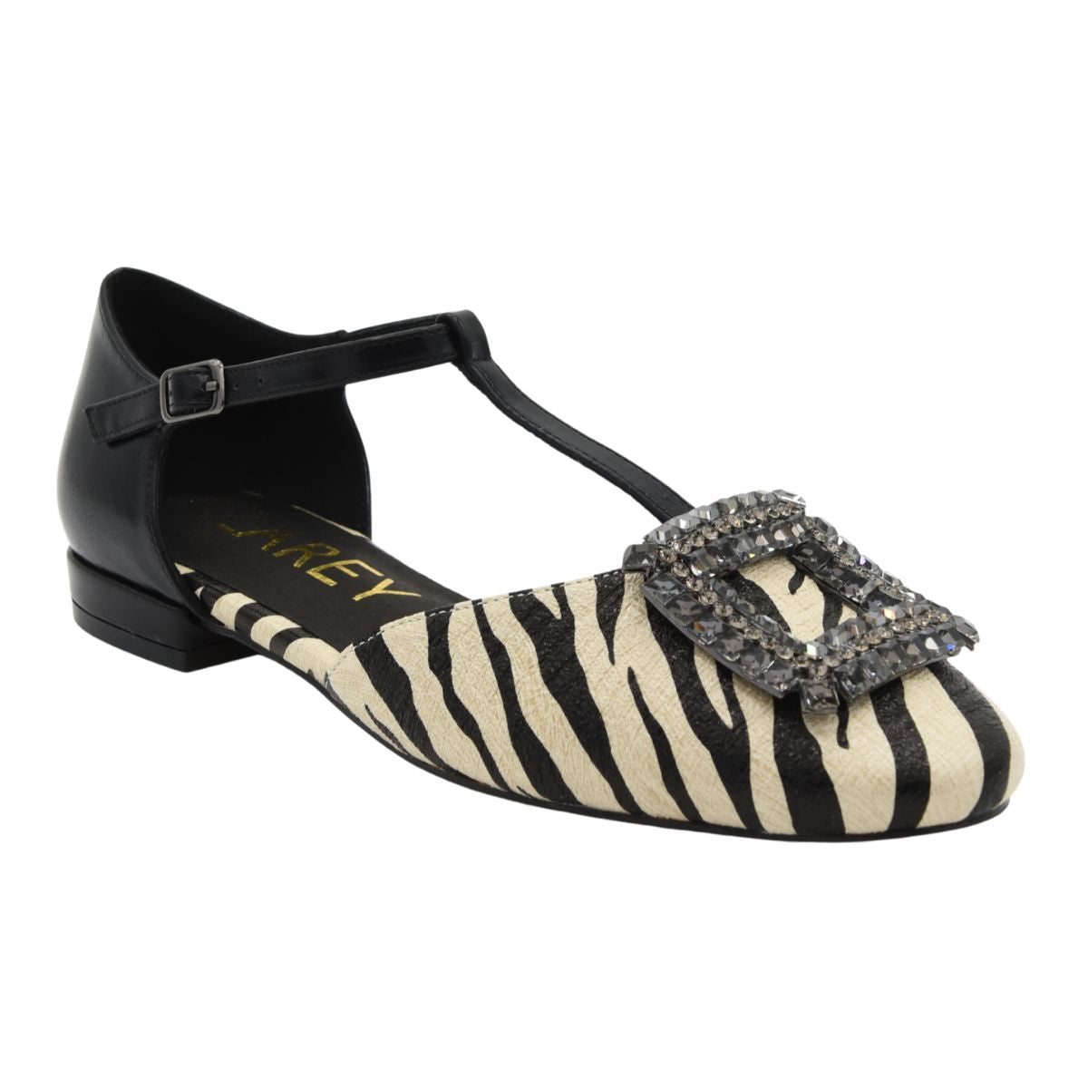 ZAPATO MARY JANE NEGRO CEBRA HEBILLA JOYA