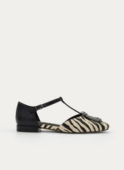 BLACK ZEBRA MARY JANE SHOE JEWEL BUCKLE