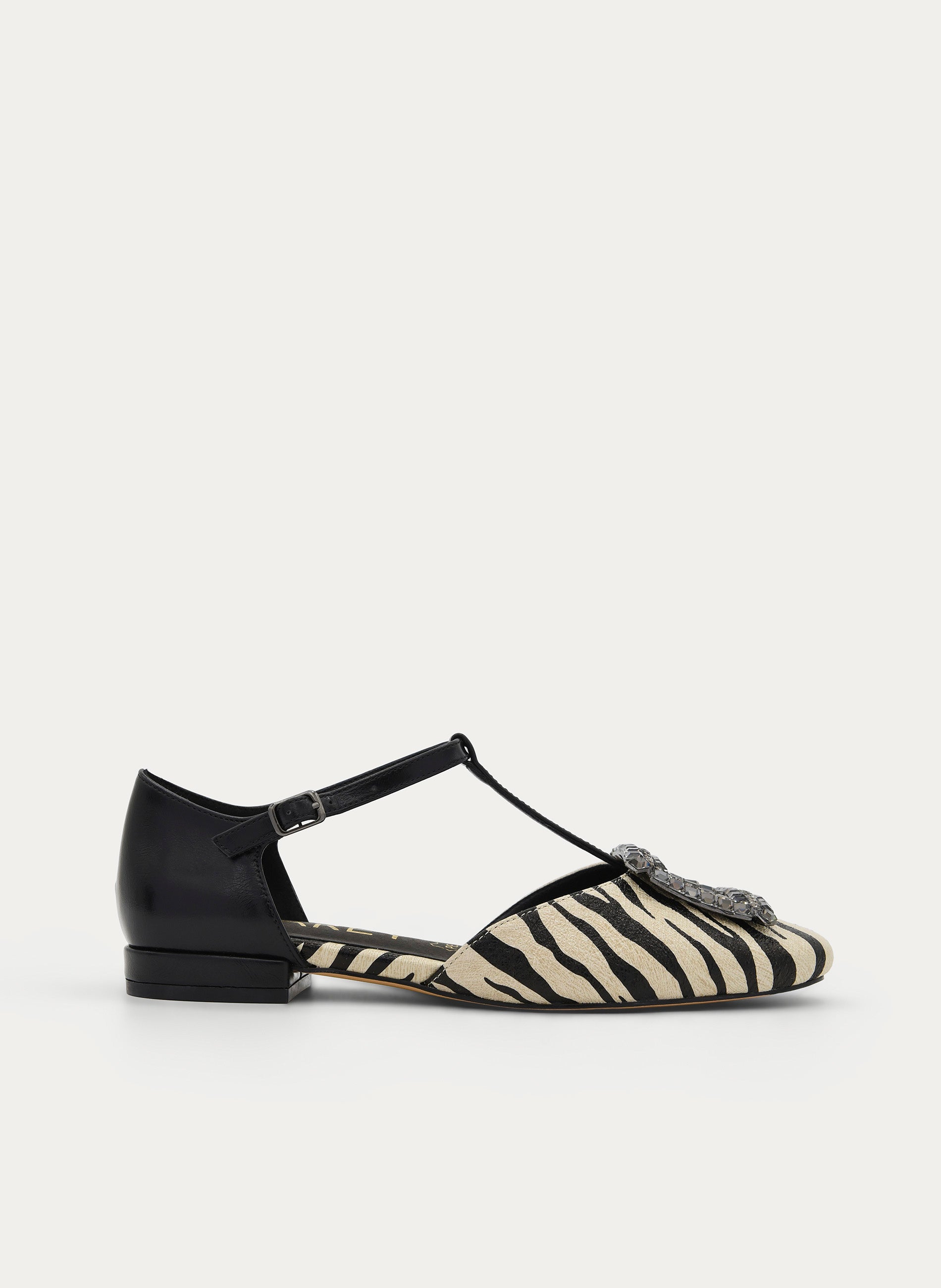 BLACK ZEBRA MARY JANE SHOE JEWEL BUCKLE