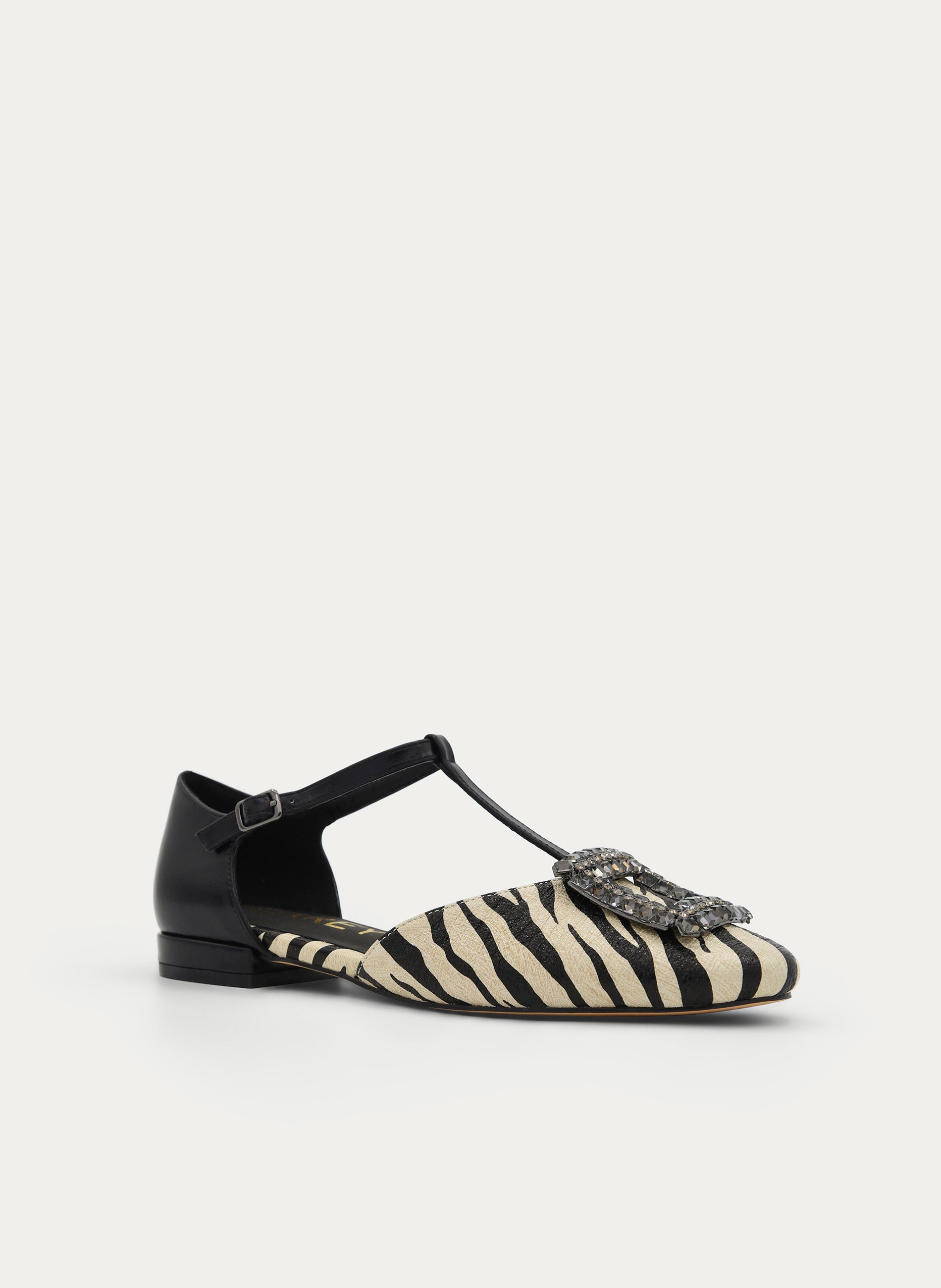 BLACK ZEBRA MARY JANE SHOE JEWEL BUCKLE