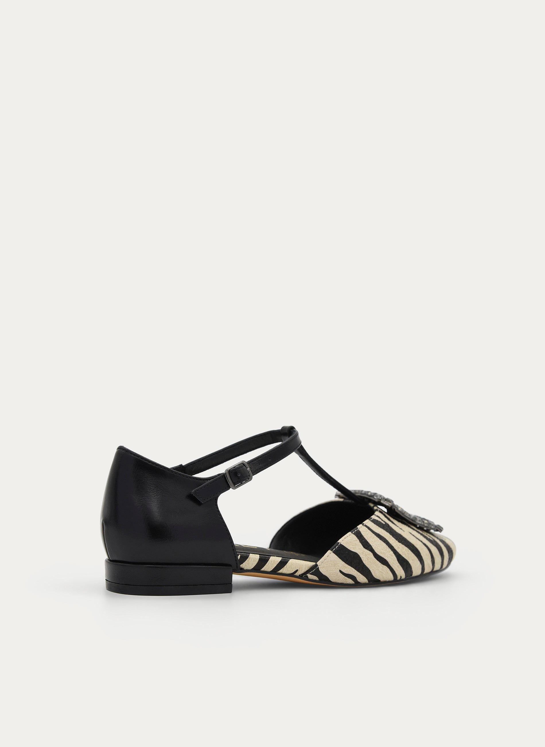 BLACK ZEBRA MARY JANE SHOE JEWEL BUCKLE