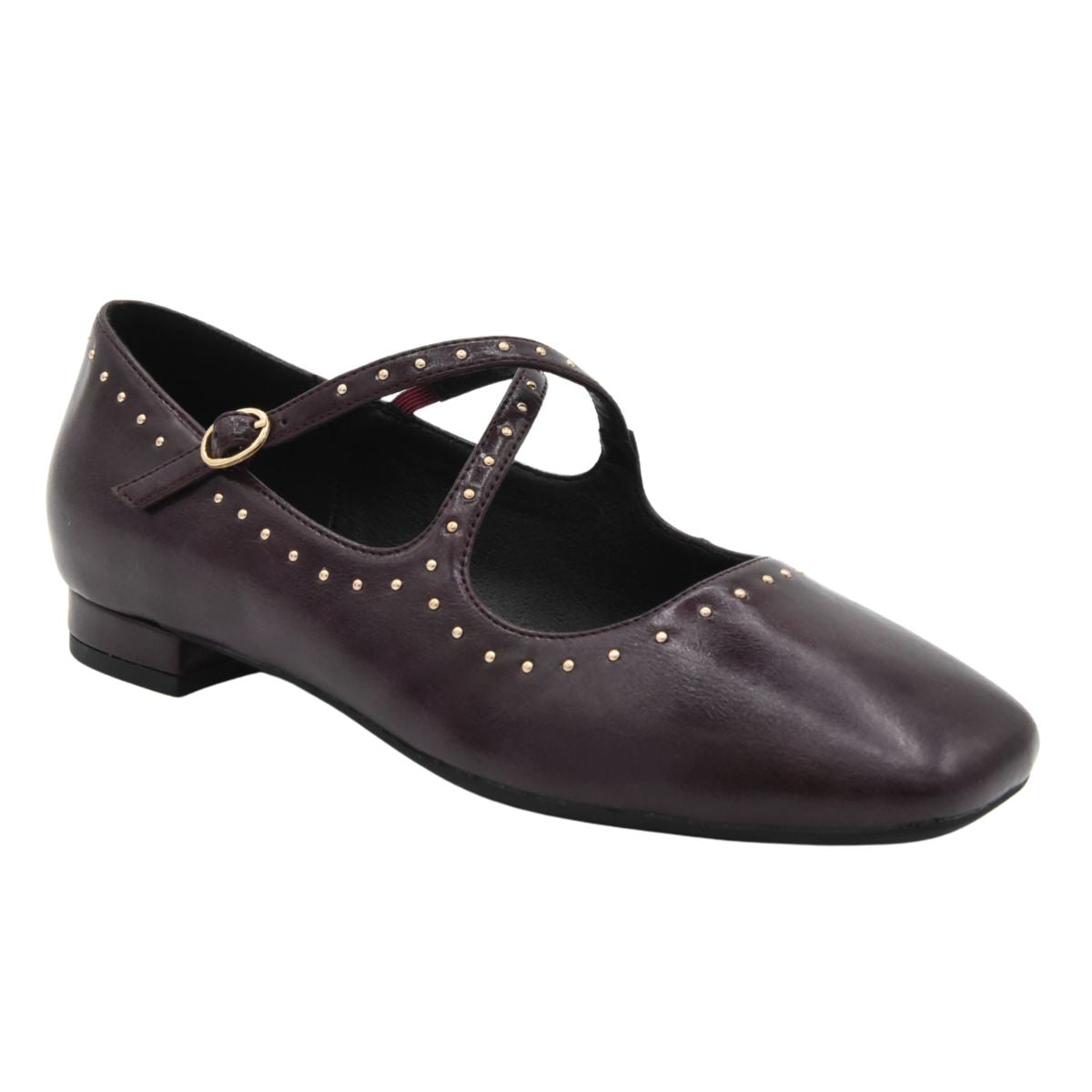 ZAPATO MARY JANE BURDEOS TACHAS TACÓN BAJO