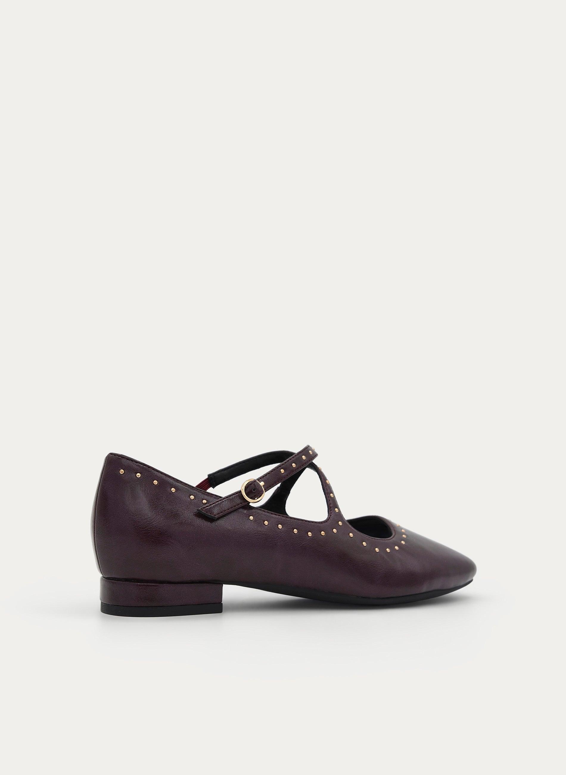 BURGUNDY STUDDED LOW-HEEL MARY JANE SHOE