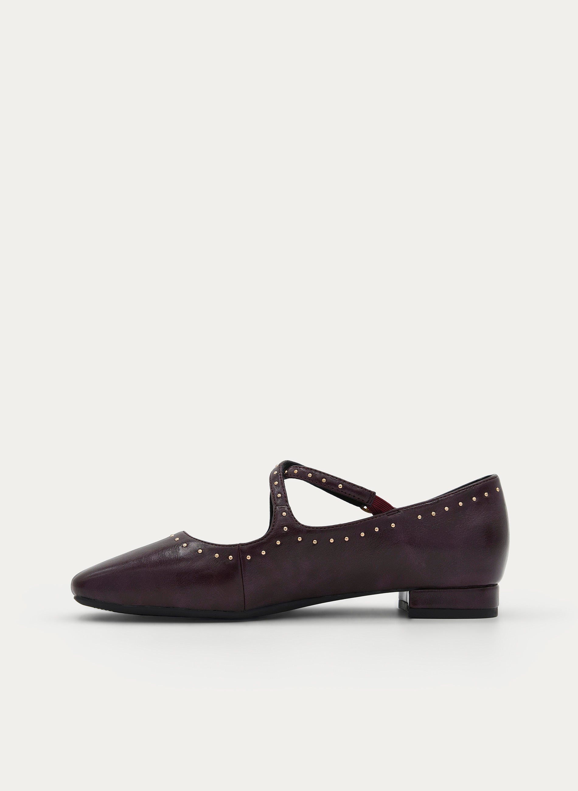 BURGUNDY STUDDED LOW-HEEL MARY JANE SHOE