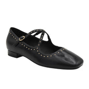 BLACK MARY JANE STUDDED LOW HEEL SHOE