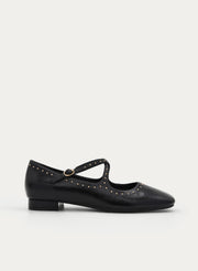 BLACK MARY JANE STUDDED LOW HEEL SHOE