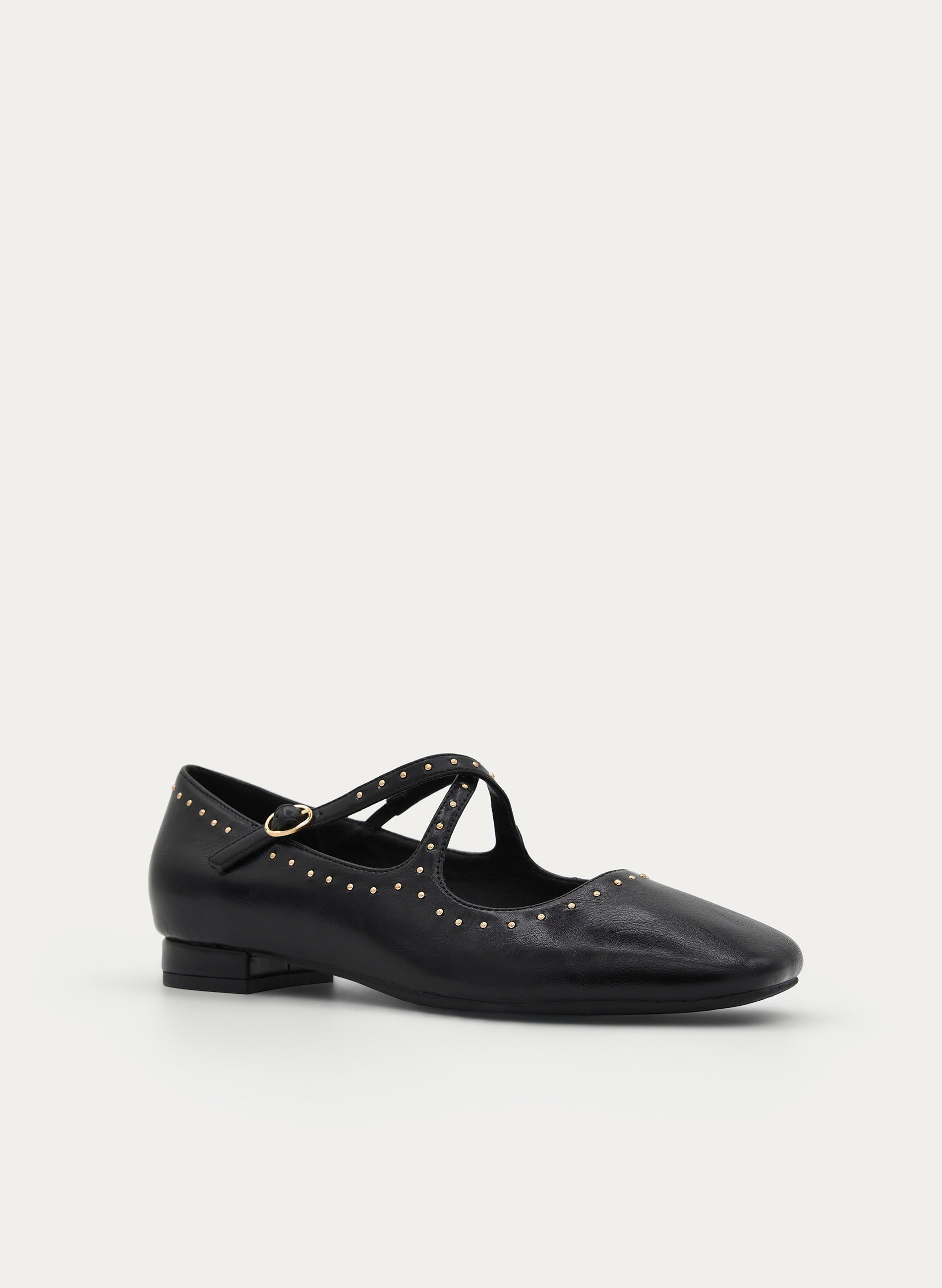 BLACK MARY JANE STUDDED LOW HEEL SHOE