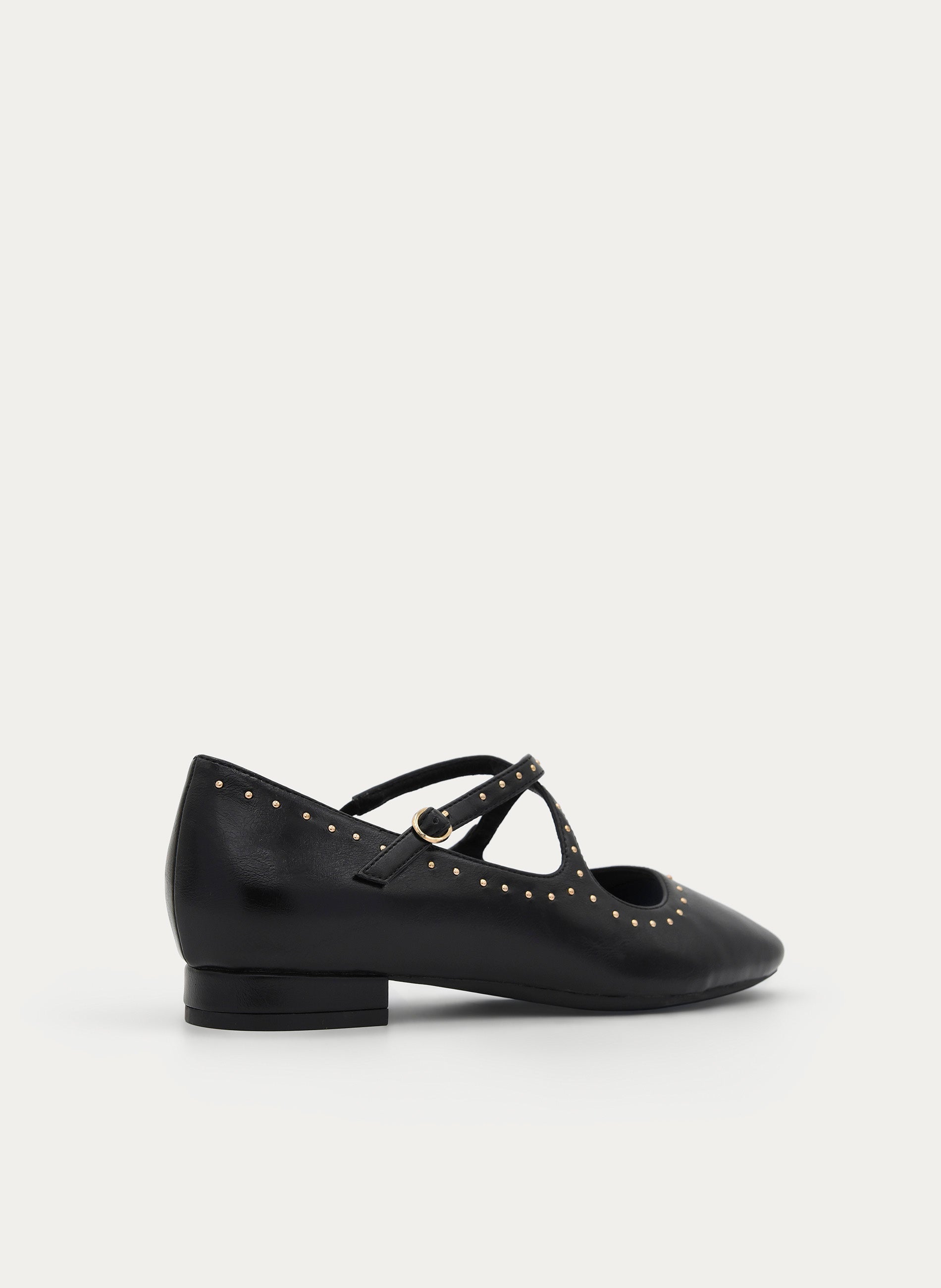 BLACK MARY JANE STUDDED LOW HEEL SHOE