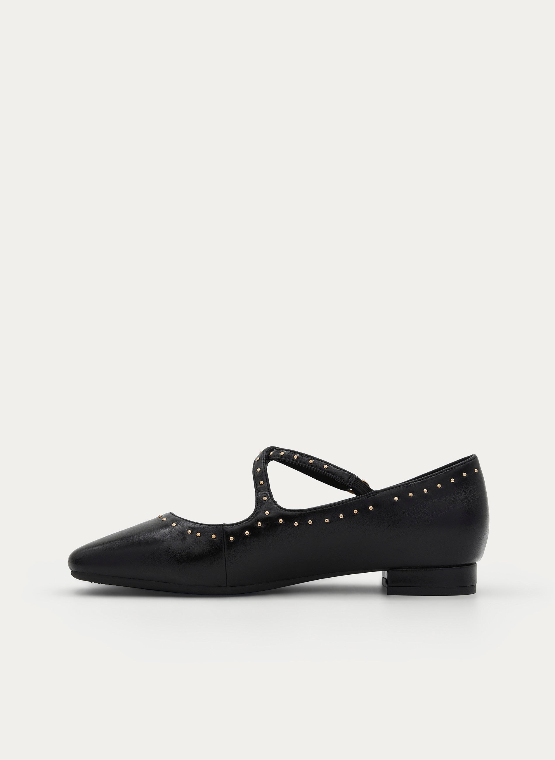 BLACK MARY JANE STUDDED LOW HEEL SHOE