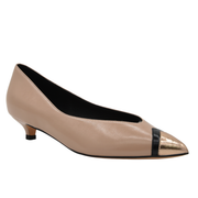 BEIGE LOAFER METALLIC TOE CAP LOW HEEL