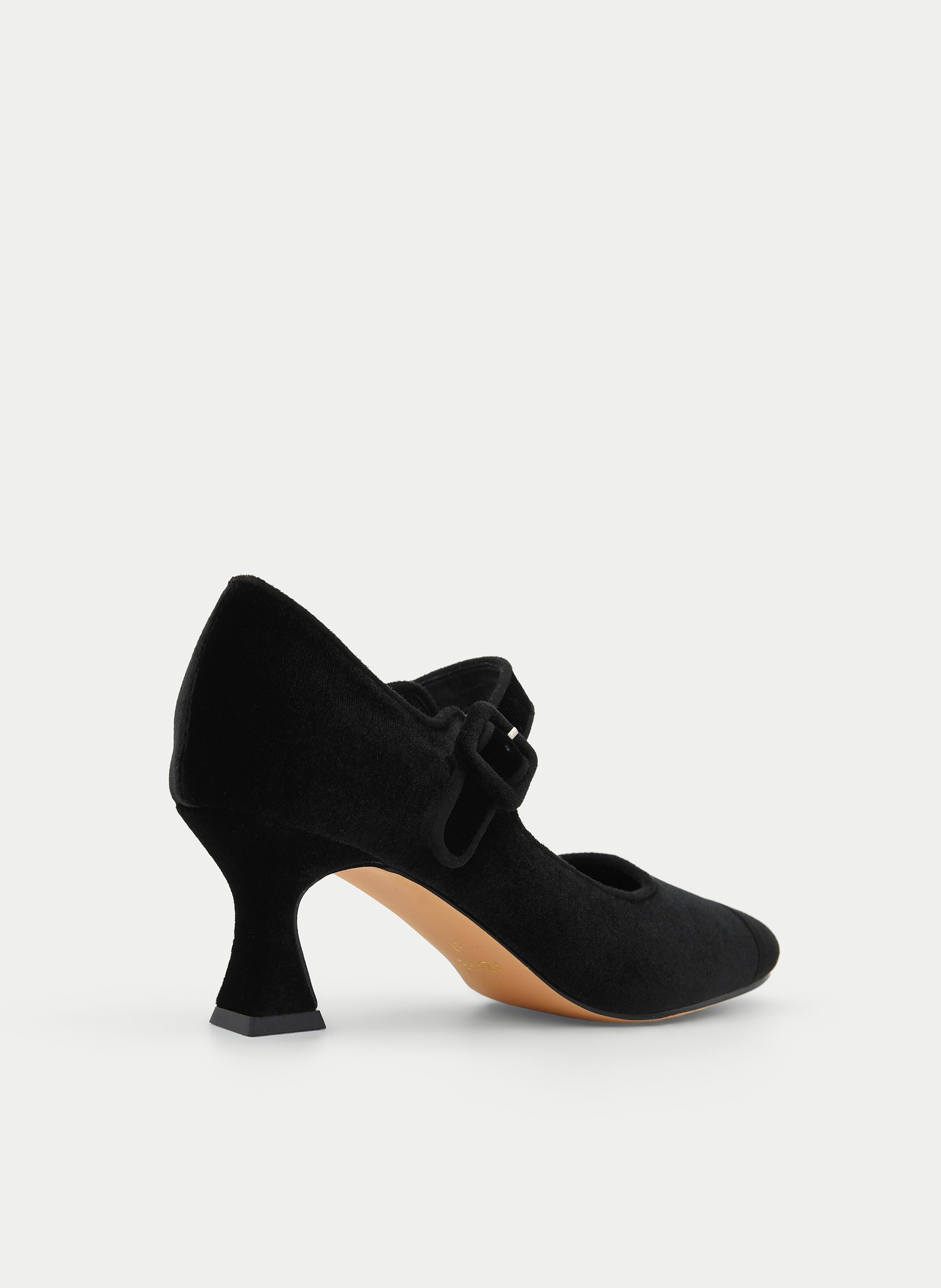 ZAPATO MERCEDITAS DE TERCIOPELO NEGRO TACÓN MEDIO
