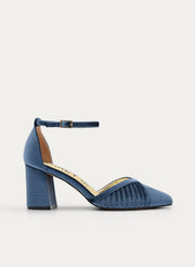 ZAPATOS DE SALÓN DE TERCIOPELO GRIS AZUL CON CORREA