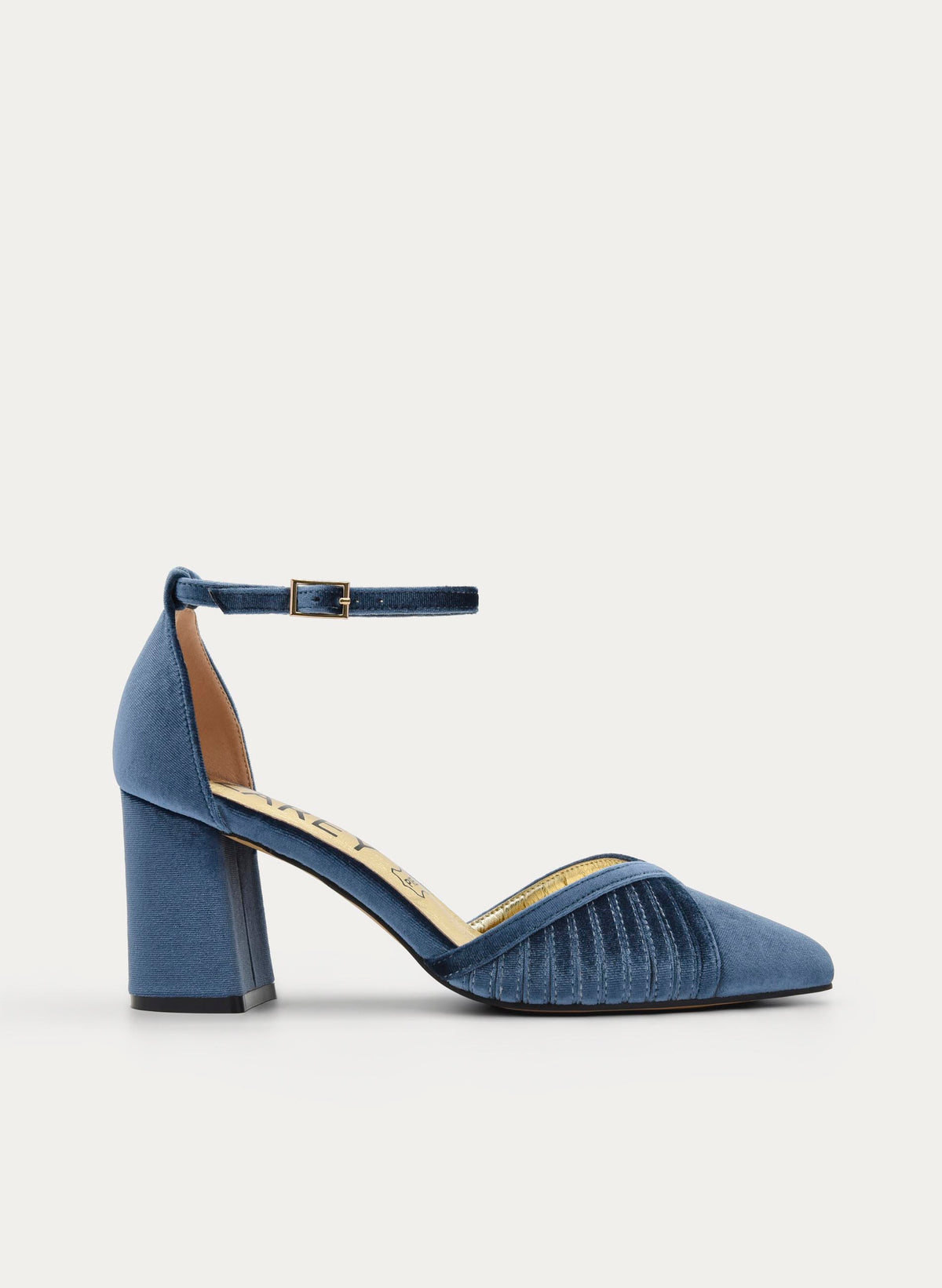 ZAPATOS DE SALÓN DE TERCIOPELO GRIS AZUL CON CORREA