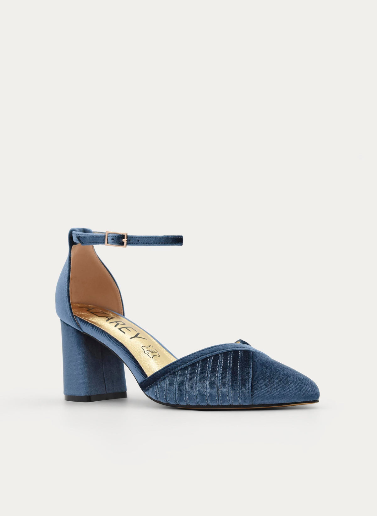 ZAPATOS DE SALÓN DE TERCIOPELO GRIS AZUL CON CORREA