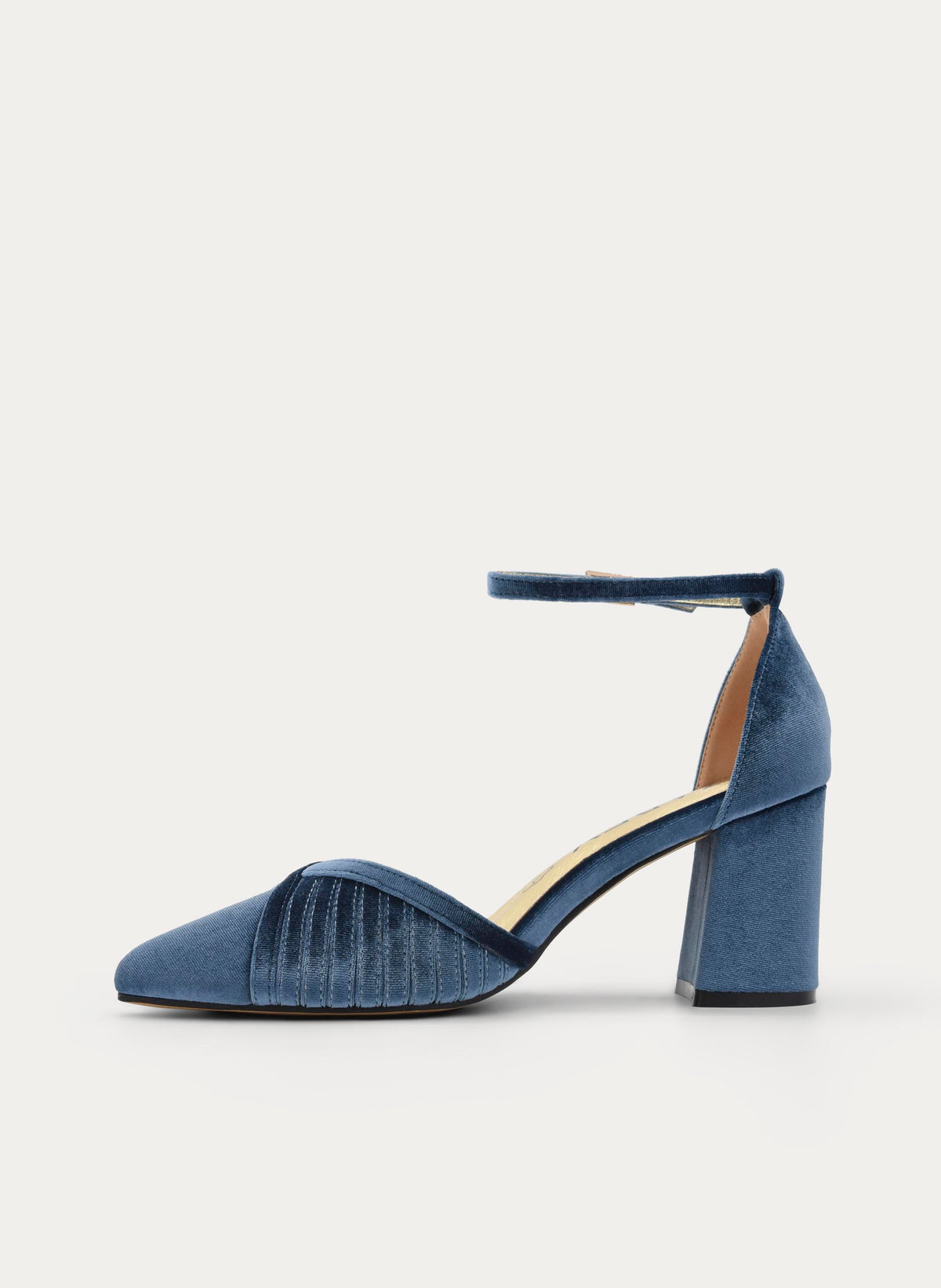 ZAPATOS DE SALÓN DE TERCIOPELO GRIS AZUL CON CORREA