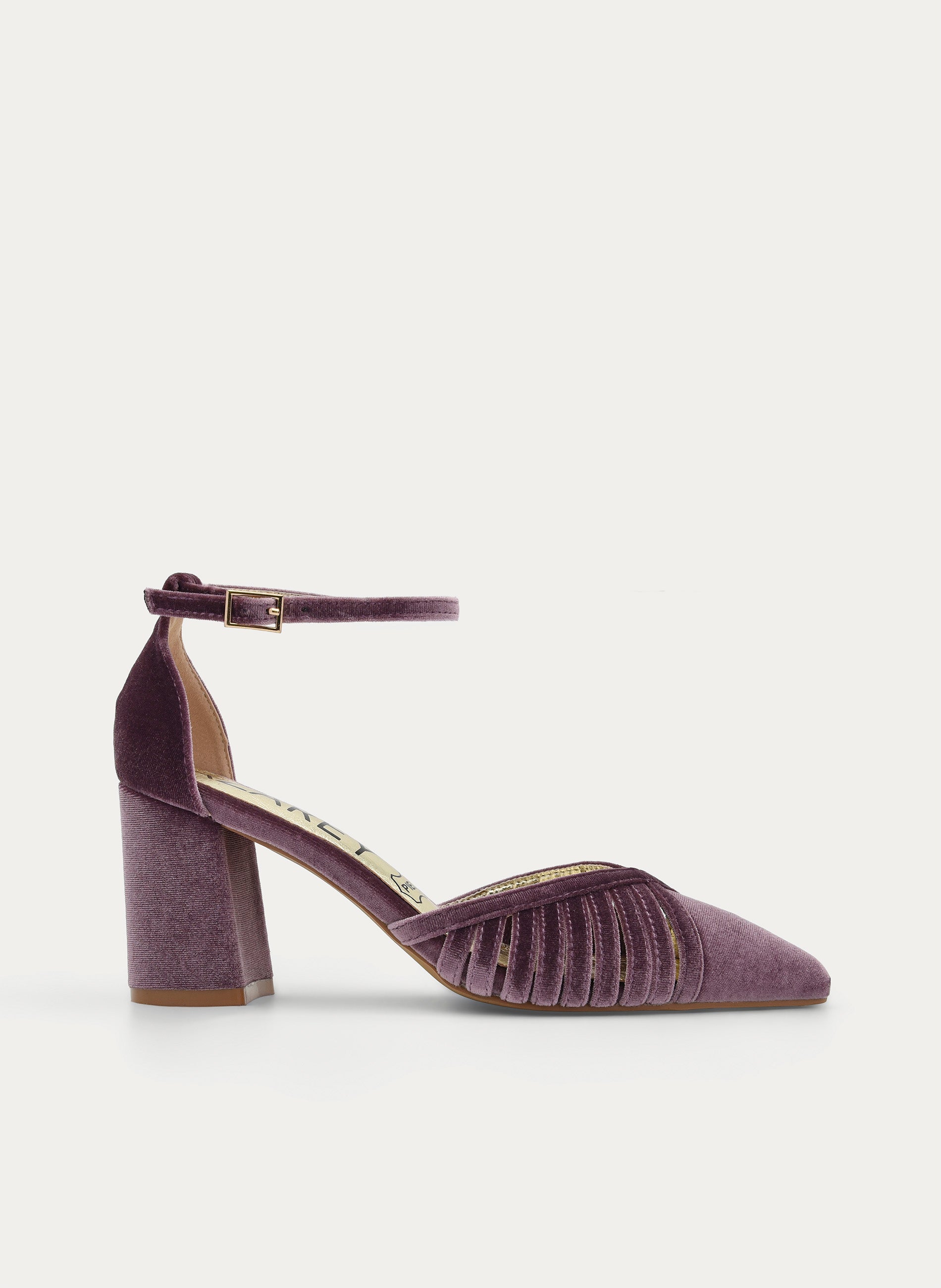 ZAPATOS DE SALÓN DE TERCIOPELO MALVA CON CORREA