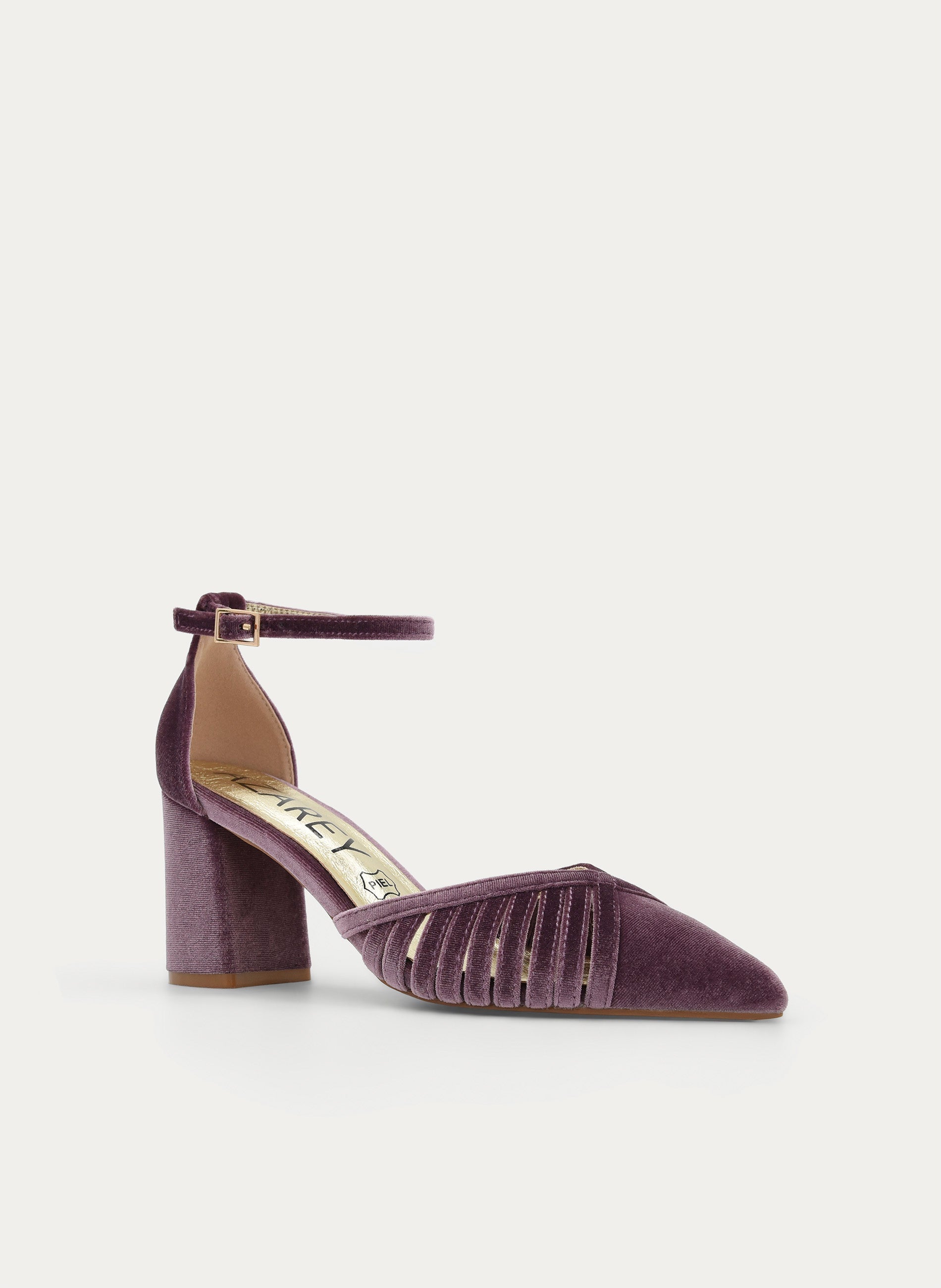 ZAPATOS DE SALÓN DE TERCIOPELO MALVA CON CORREA