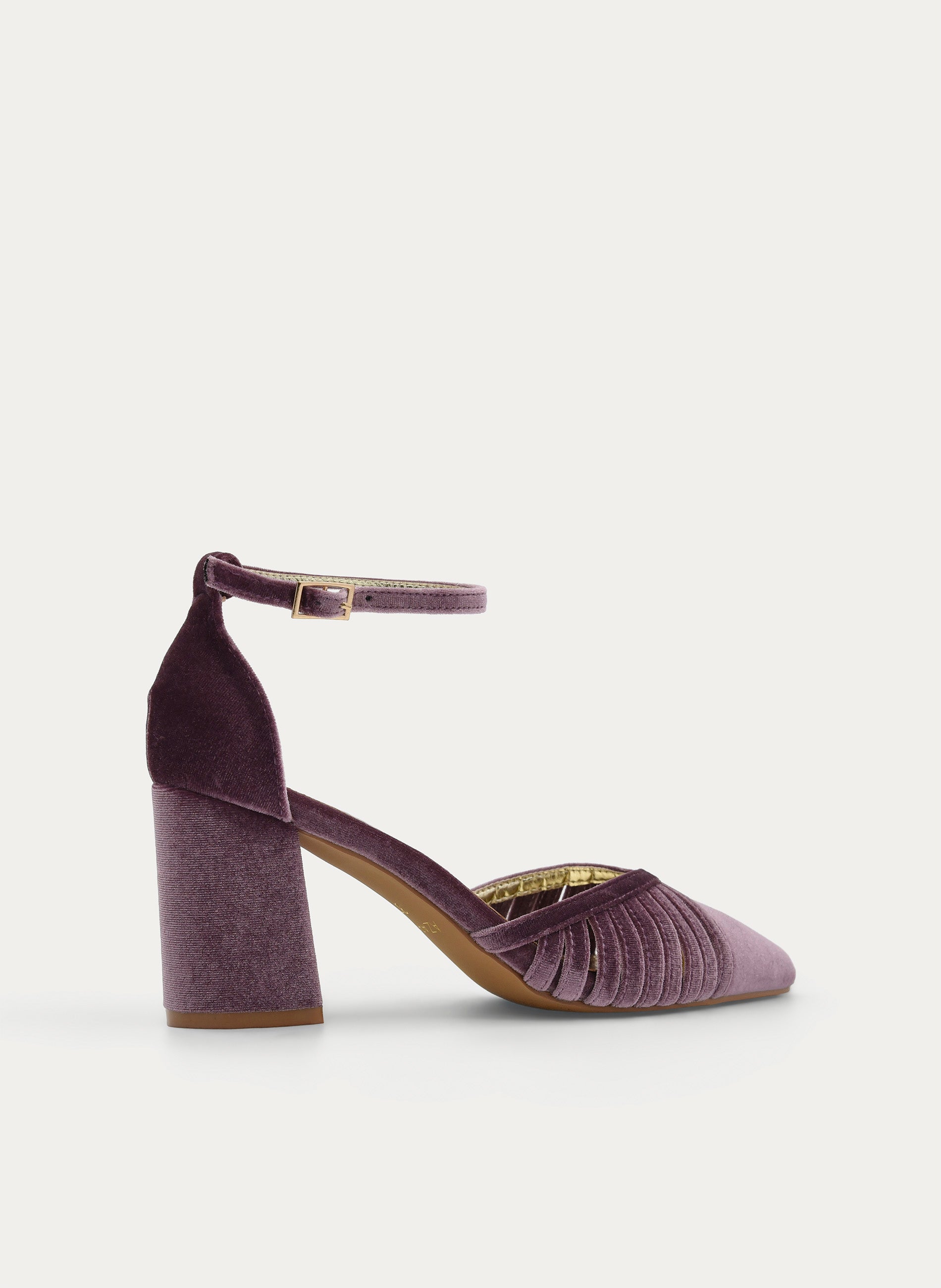 ZAPATOS DE SALÓN DE TERCIOPELO MALVA CON CORREA