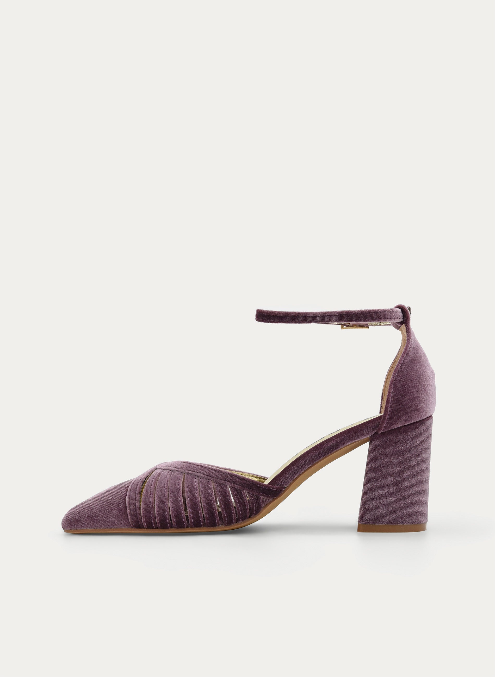 ZAPATOS DE SALÓN DE TERCIOPELO MALVA CON CORREA