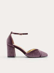 ZAPATOS DE SALÓN DE TERCIOPELO MALVA CON CORREA