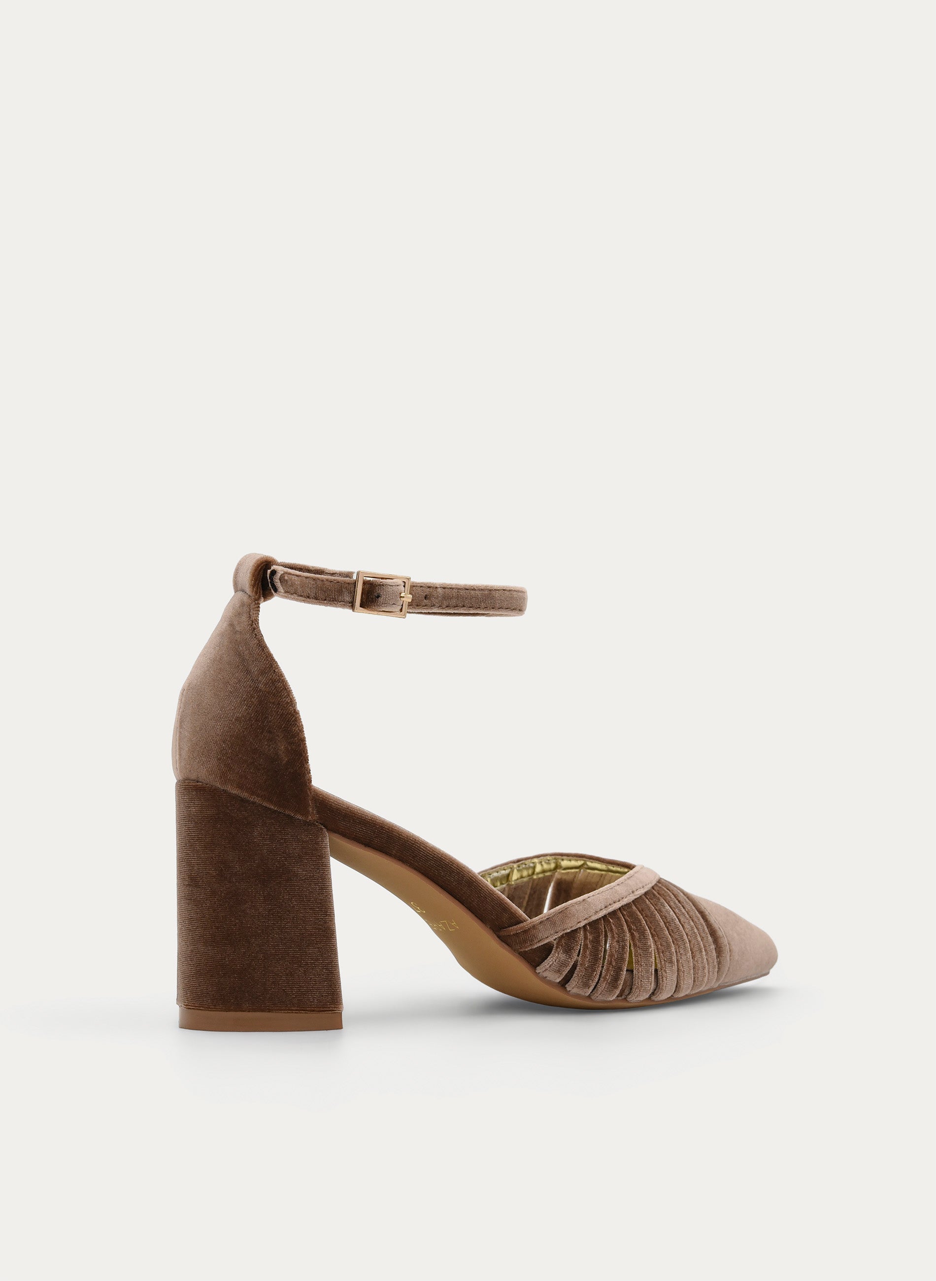 ZAPATOS DE SALÓN DE TERCIOPELO TAUPE CON CORREA