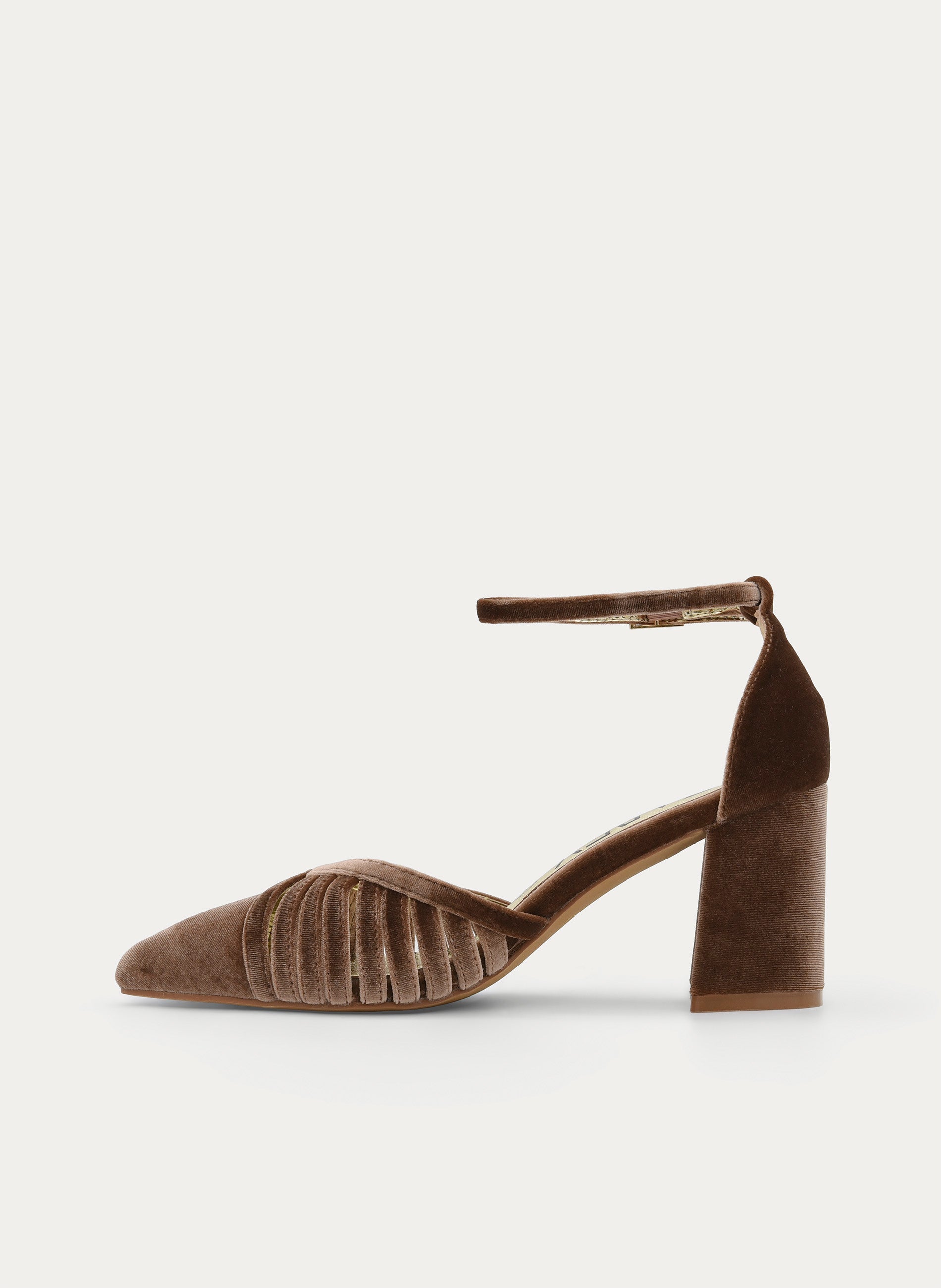 ZAPATOS DE SALÓN DE TERCIOPELO TAUPE CON CORREA