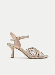 SANDALIA DORADA MULTICOLOR TACÓN FINO