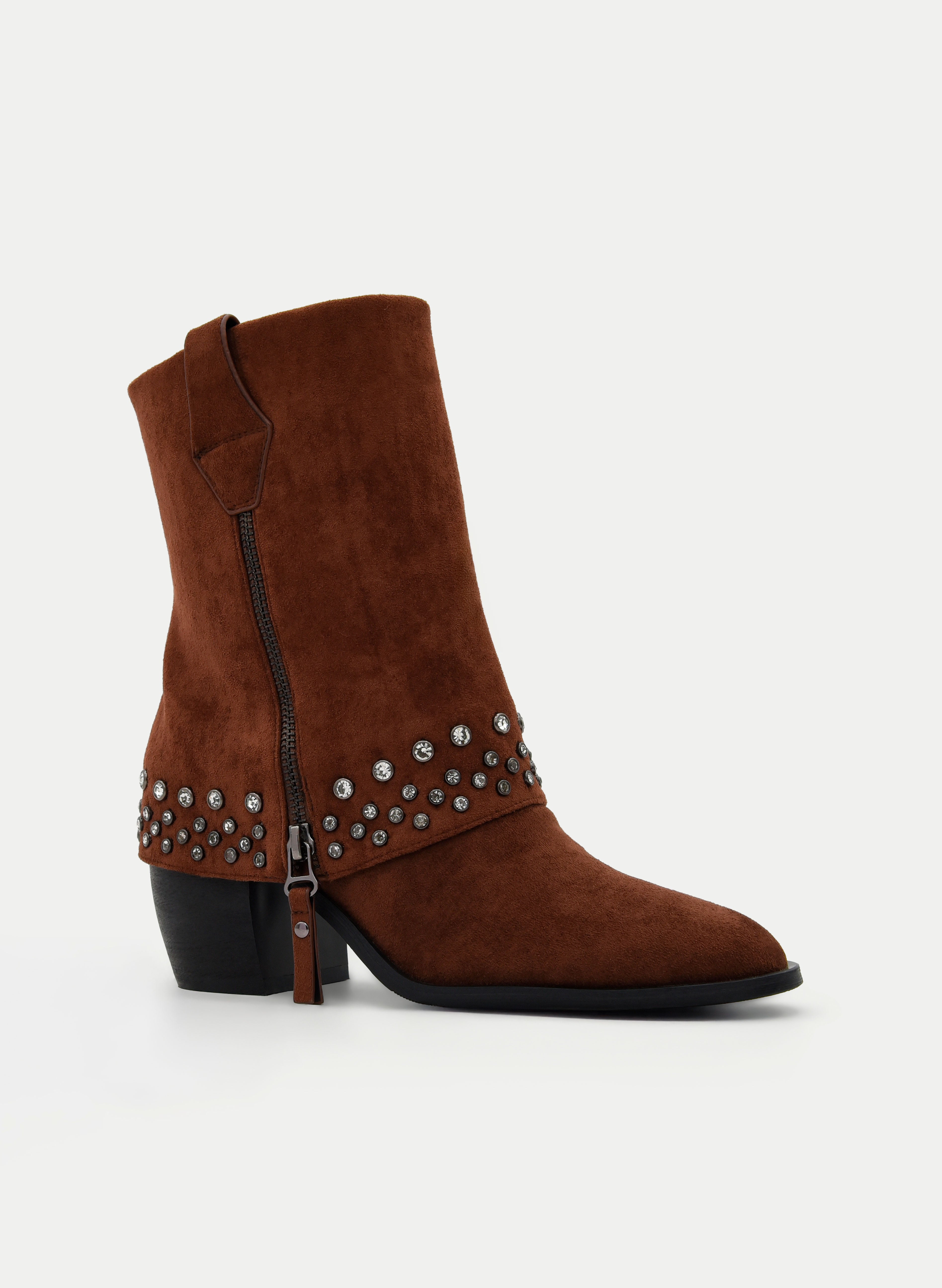 Brown suede effect gaiter boot