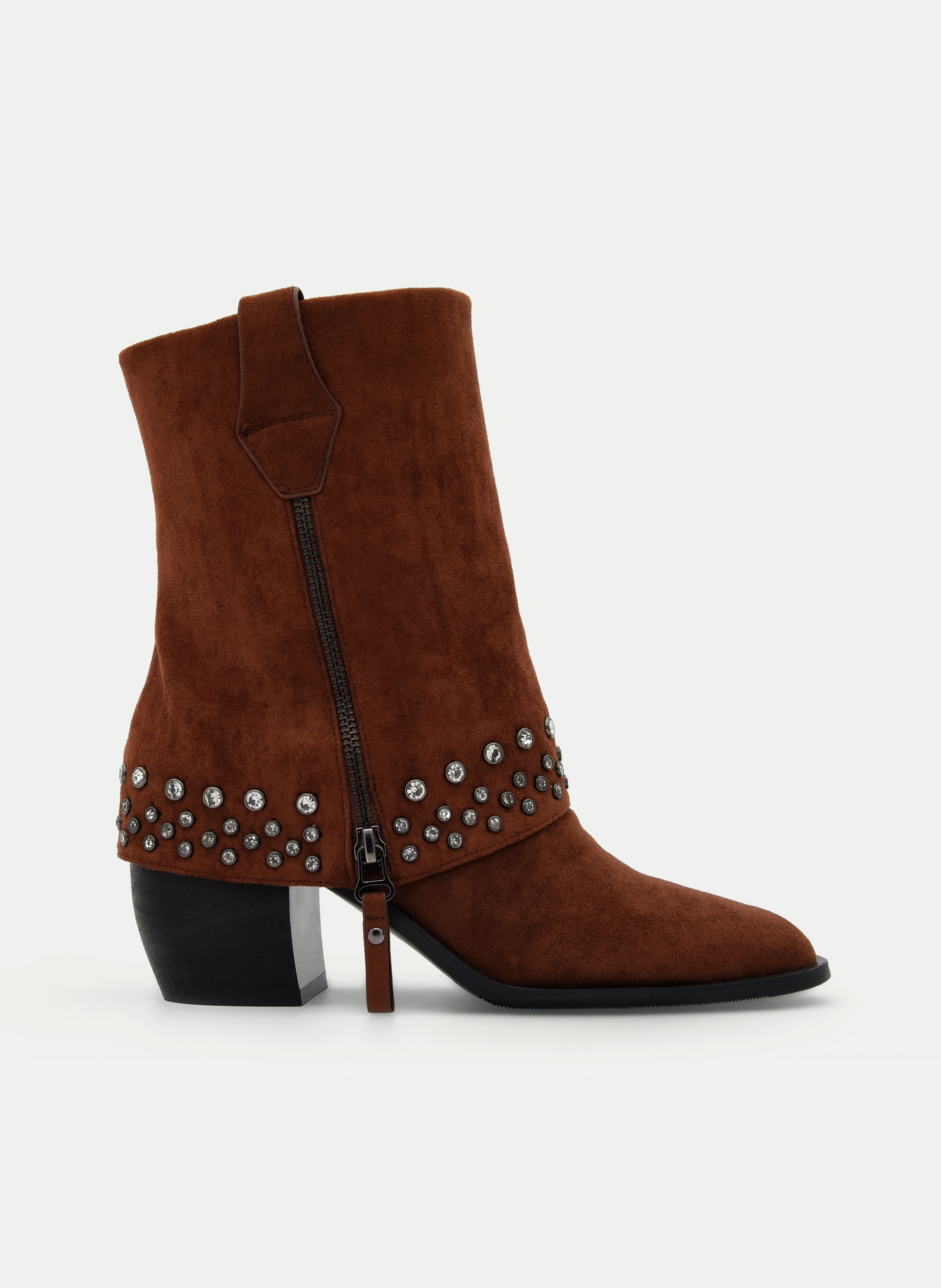 Brown suede effect gaiter boot