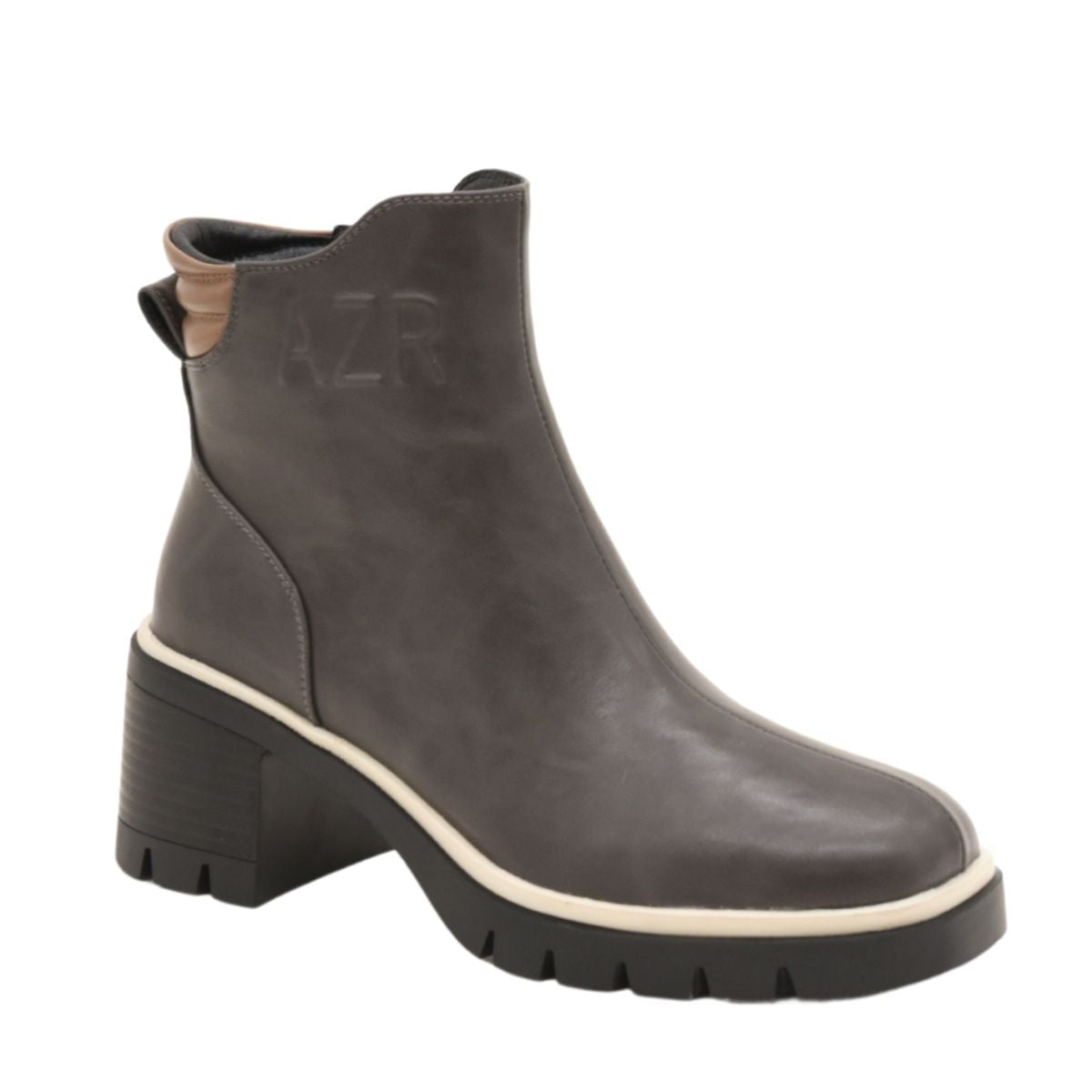 BOTINES GRIS CON TACÓN ANCHO Y SUELA TRACK