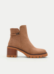 TAUPE ANKLE BOOTS WITH BLOCK HEEL AND TRACK SOLE