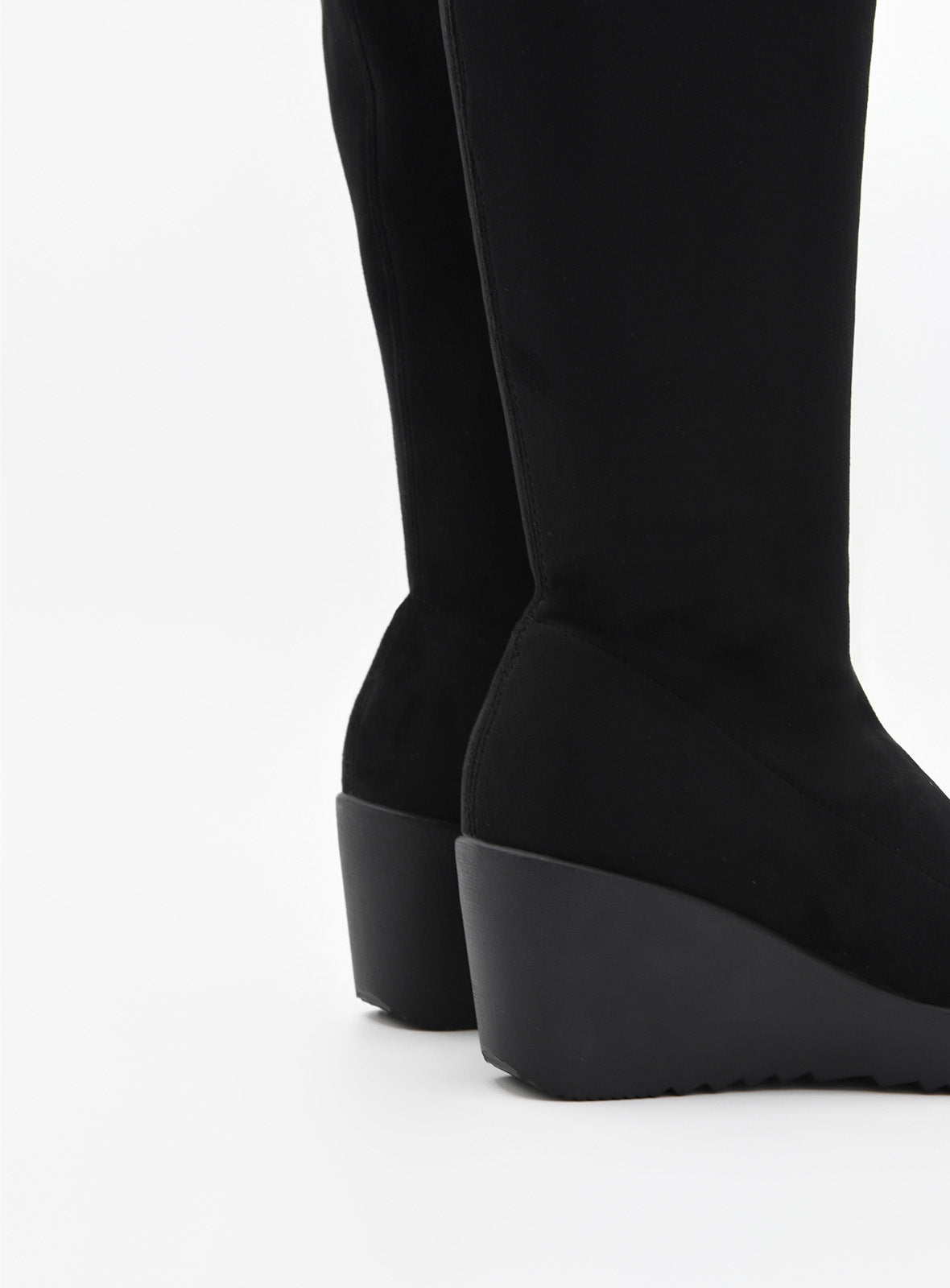Black high-heeled wedge boot