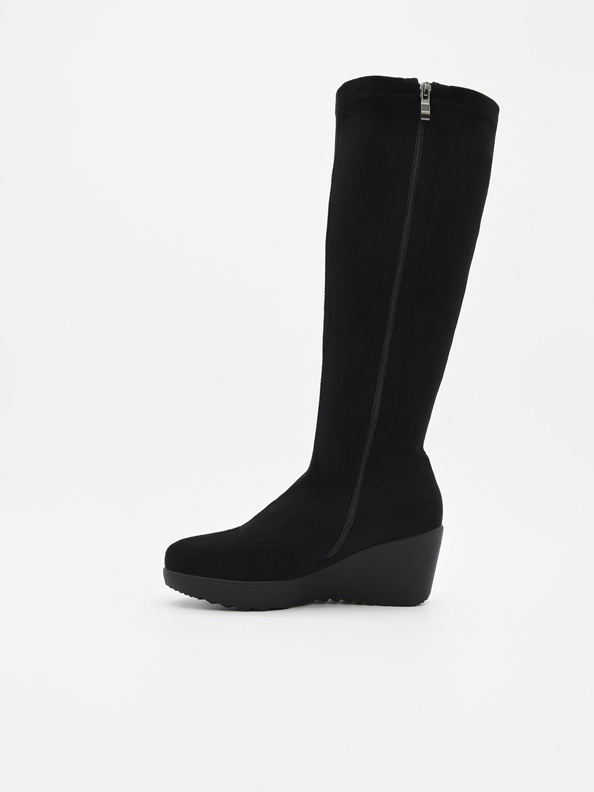 Black high-heeled wedge boot
