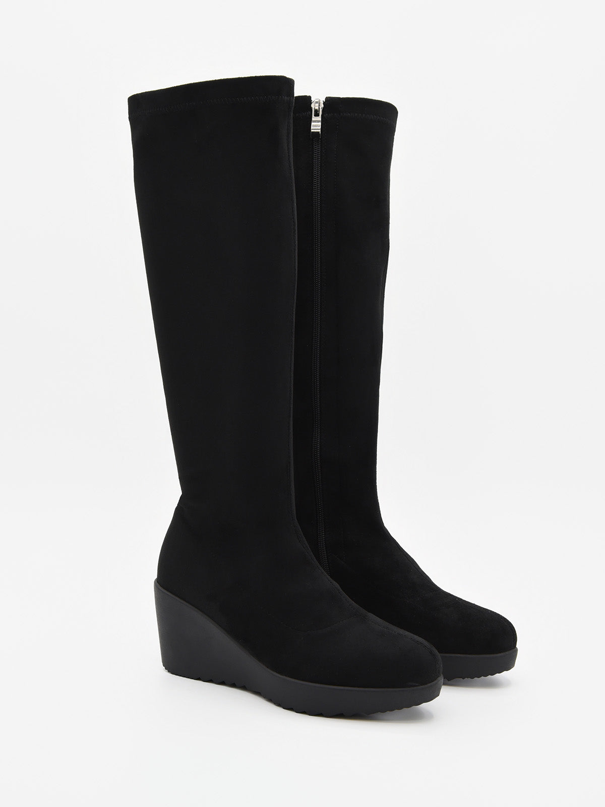 Black high-heeled wedge boot