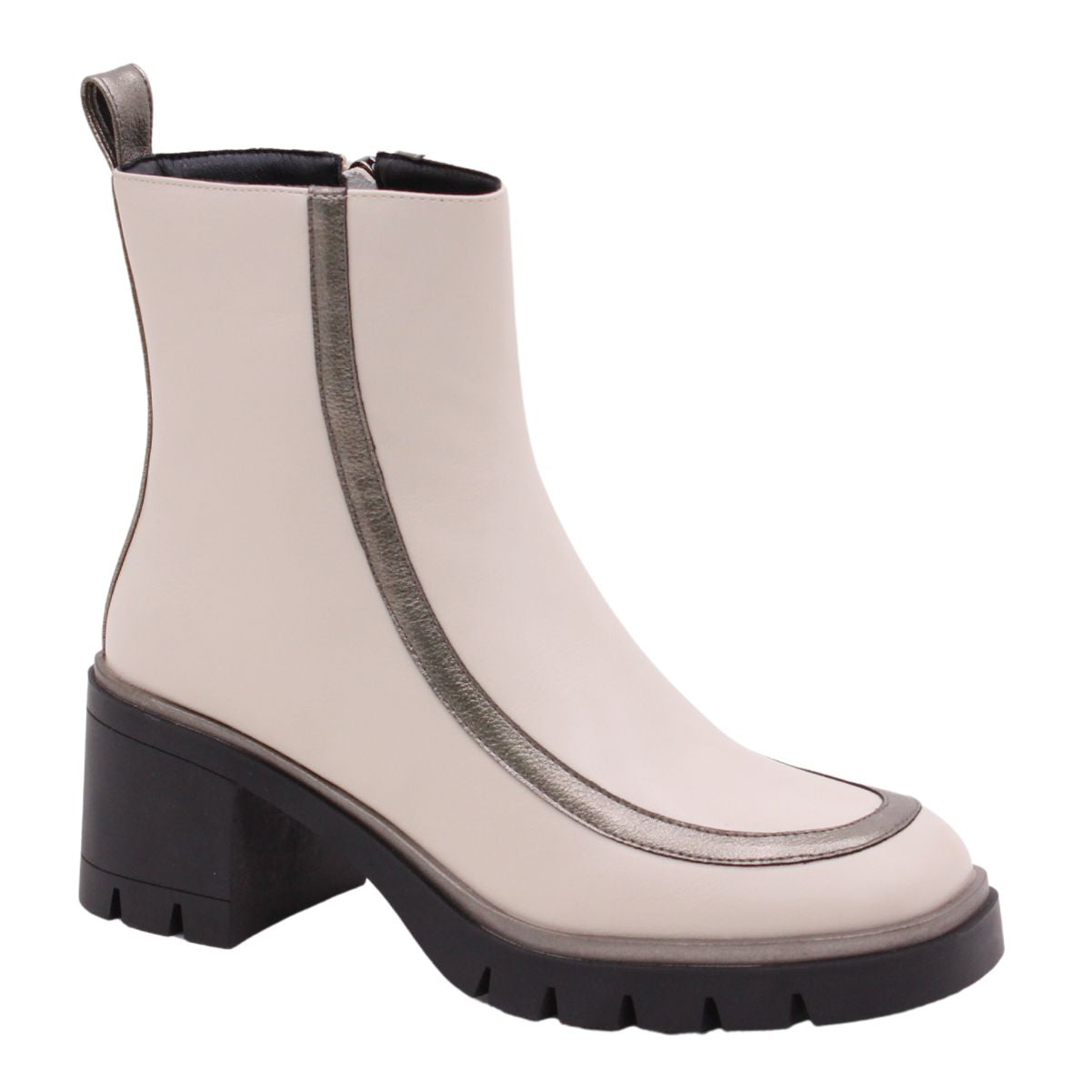ICE ANKLE BOOTS WITH METALLIC DETAIL AND BLOCK HEEL