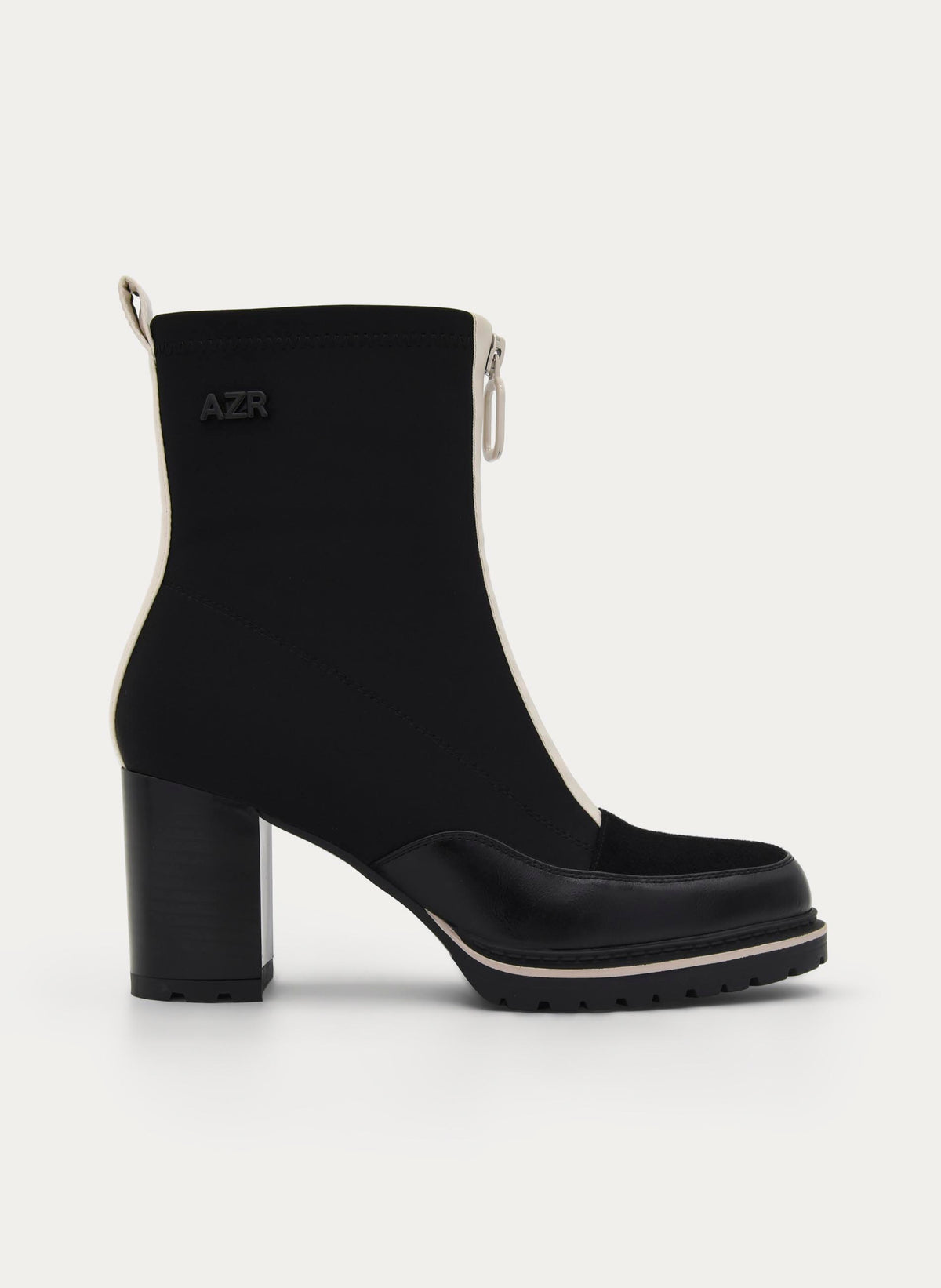 BLACK HIGH-HEEL CONTRAST ZIP ANKLE BOOT