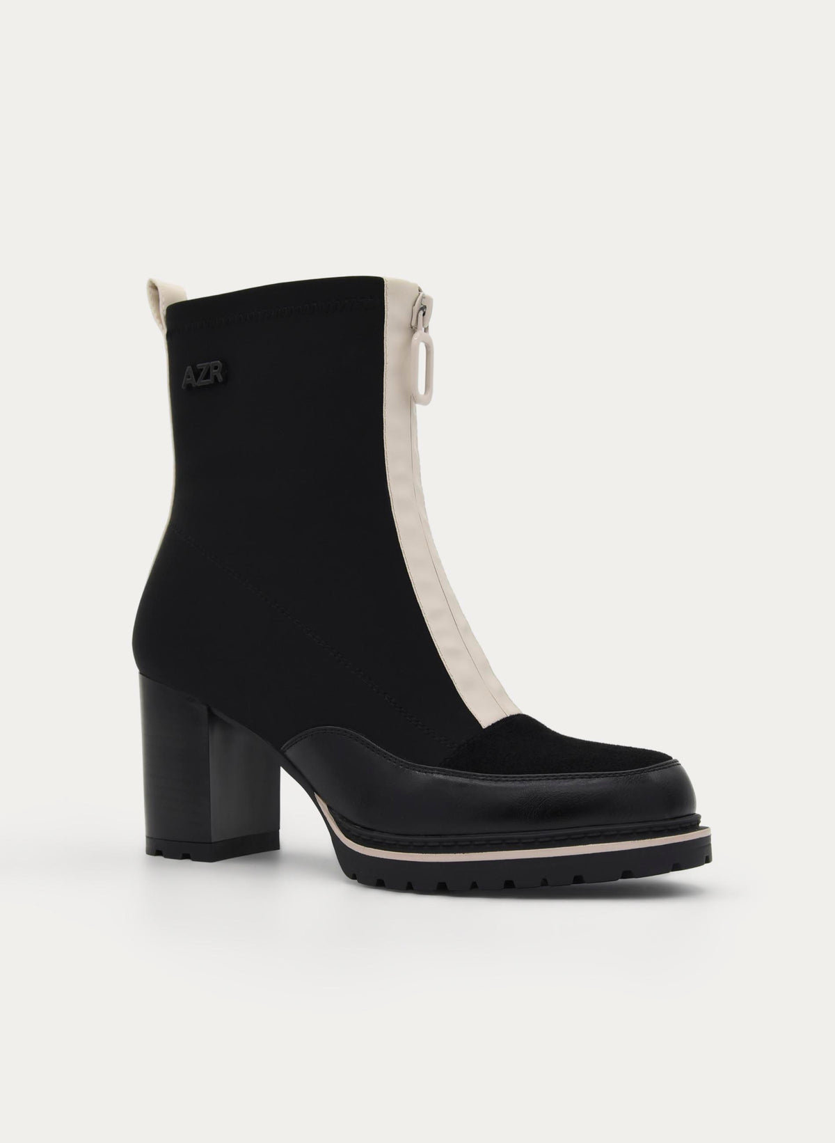 BLACK HIGH-HEEL CONTRAST ZIP ANKLE BOOT