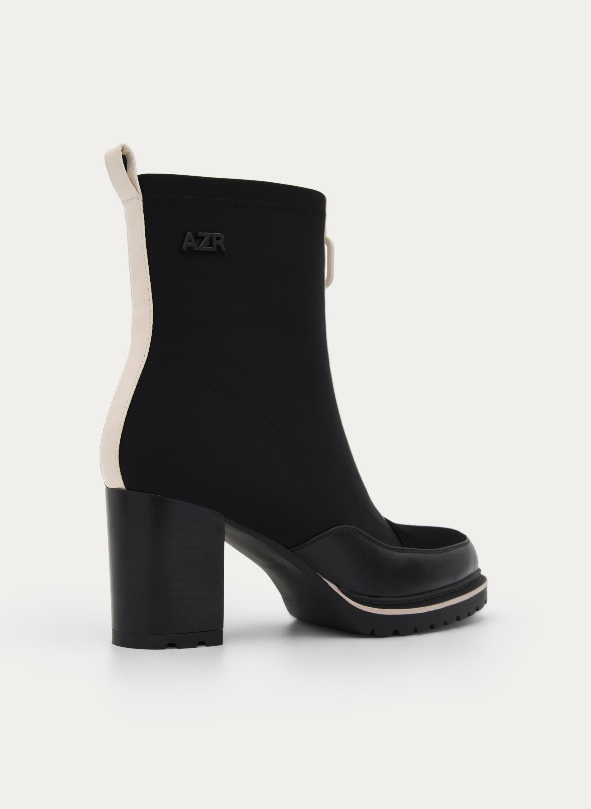 BLACK HIGH-HEEL CONTRAST ZIP ANKLE BOOT
