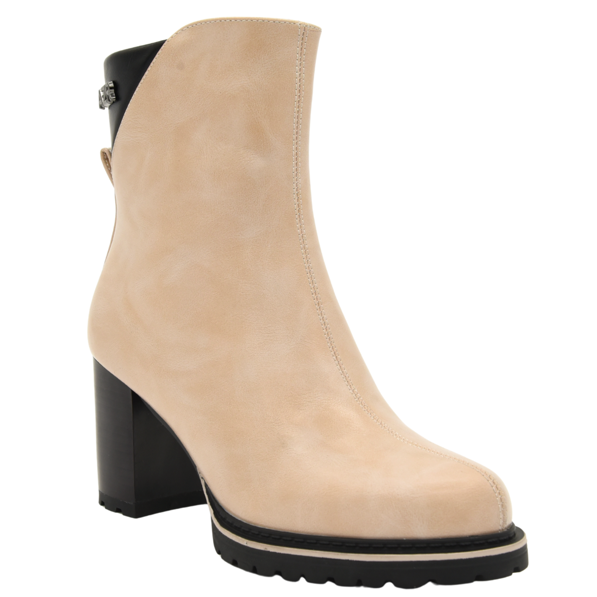 BOTÍN BEIGE TACÓN ALTO BLOQUE CREMALLERA