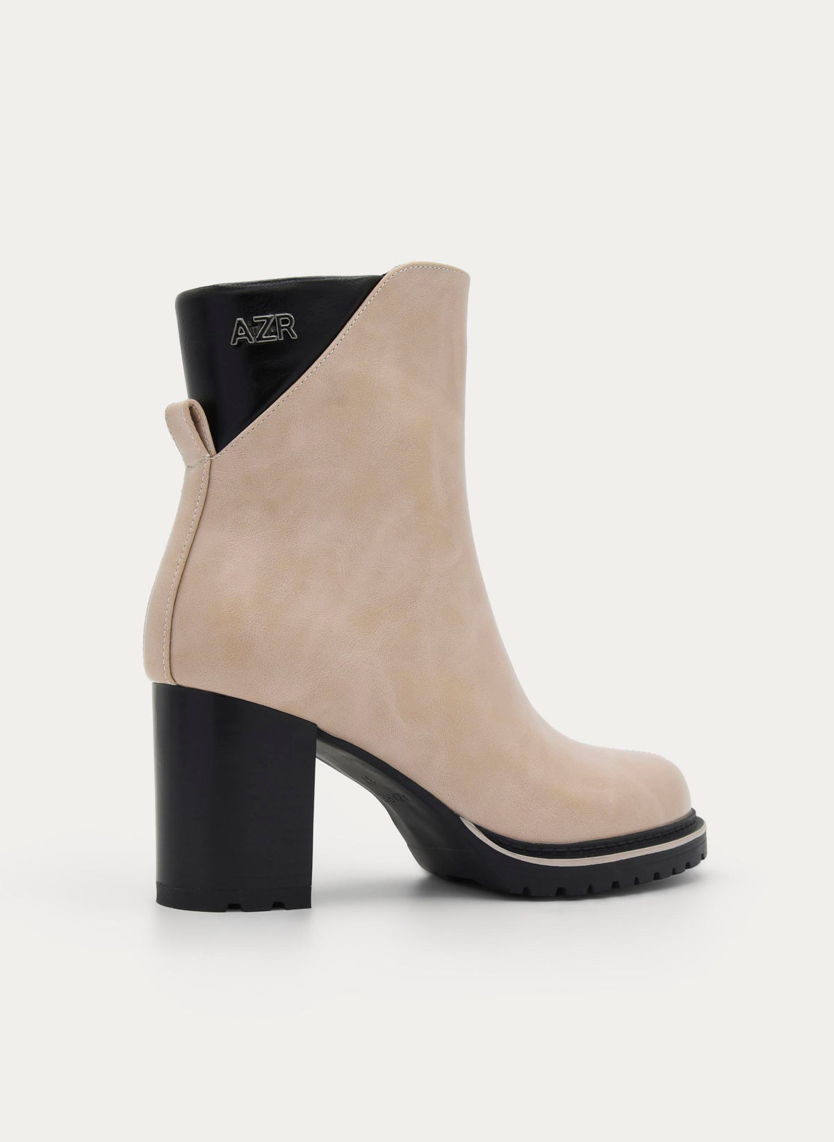 BEIGE BLOCK HEEL ANKLE BOOTS WITH ZIP