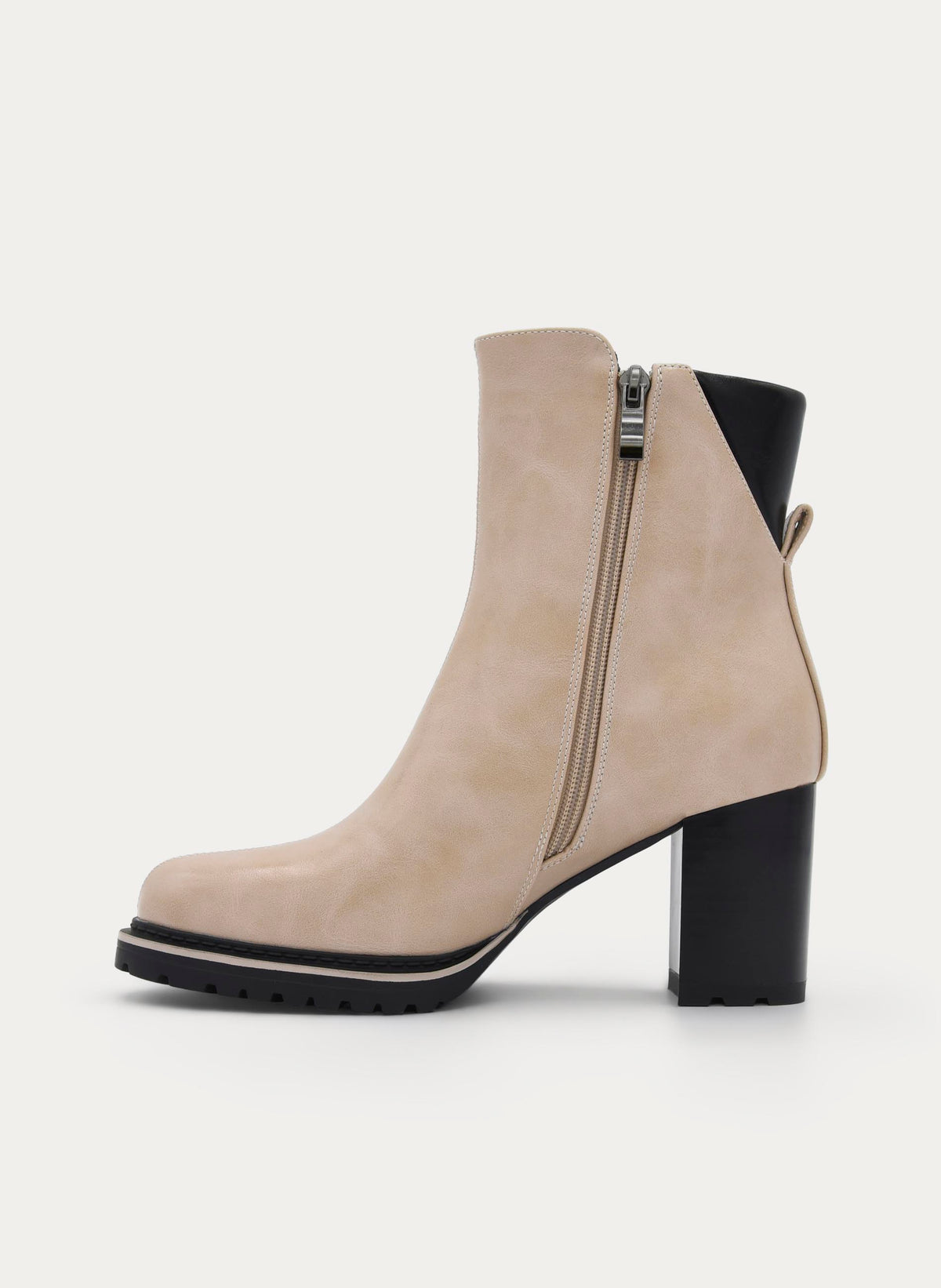 BEIGE BLOCK HEEL ANKLE BOOTS WITH ZIP