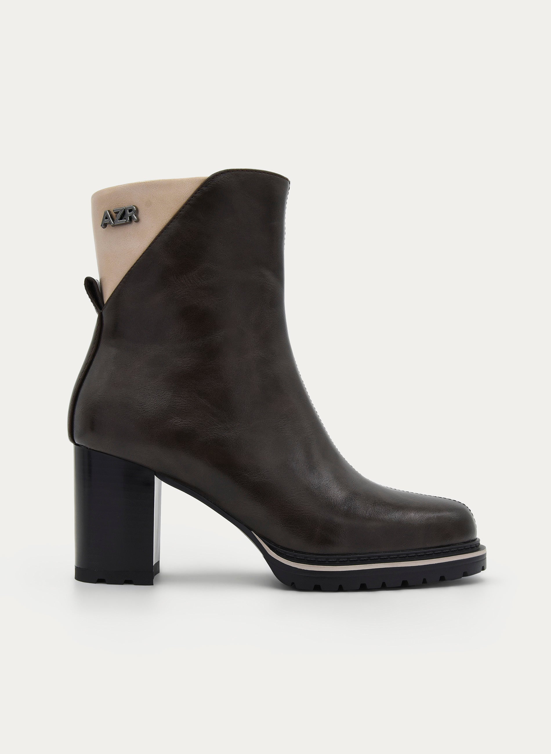 BROWN BOOT HIGH BLOCK HEEL ZIPPER