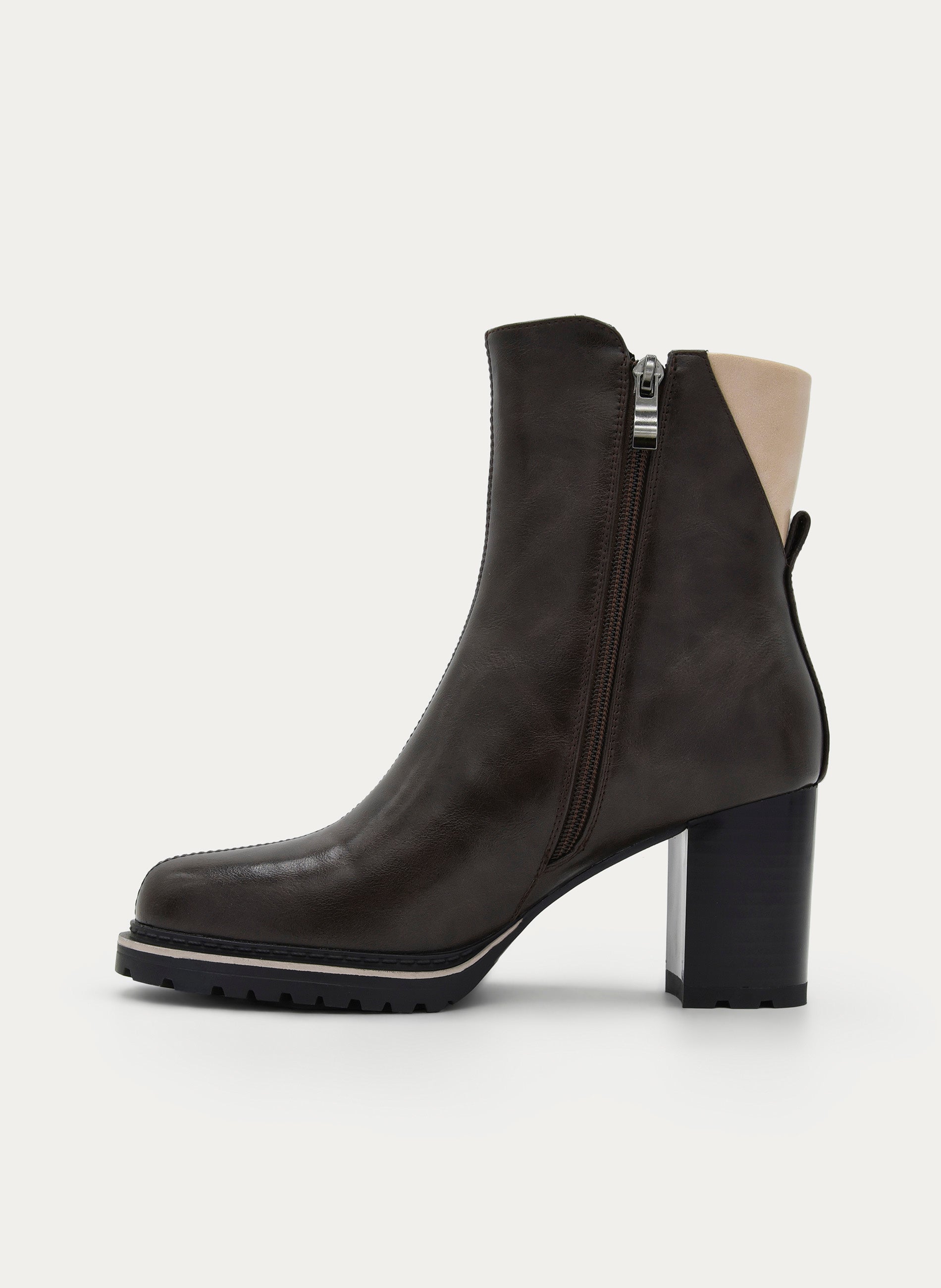 BROWN BOOT HIGH BLOCK HEEL ZIPPER
